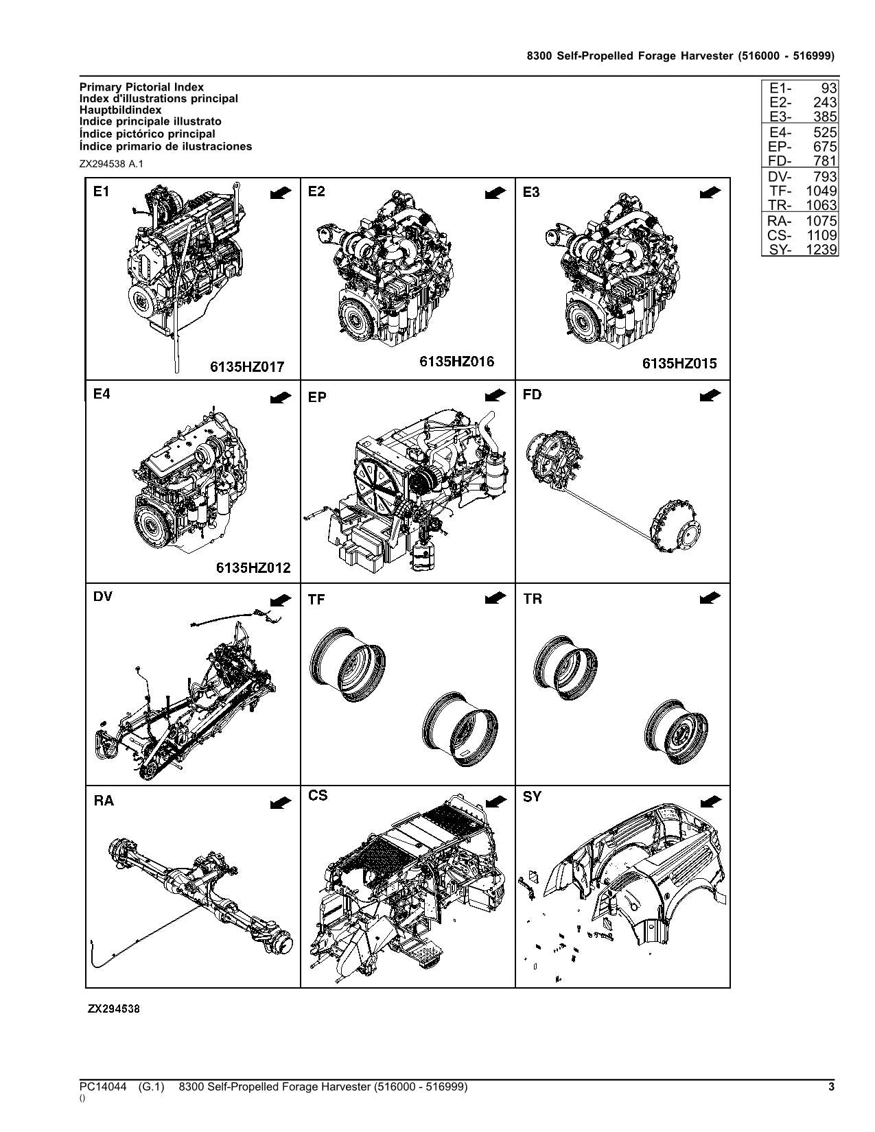 JOHN DEERE 8300 HARVESTER PARTS CATALOG MANUAL SER 516000 - 516999