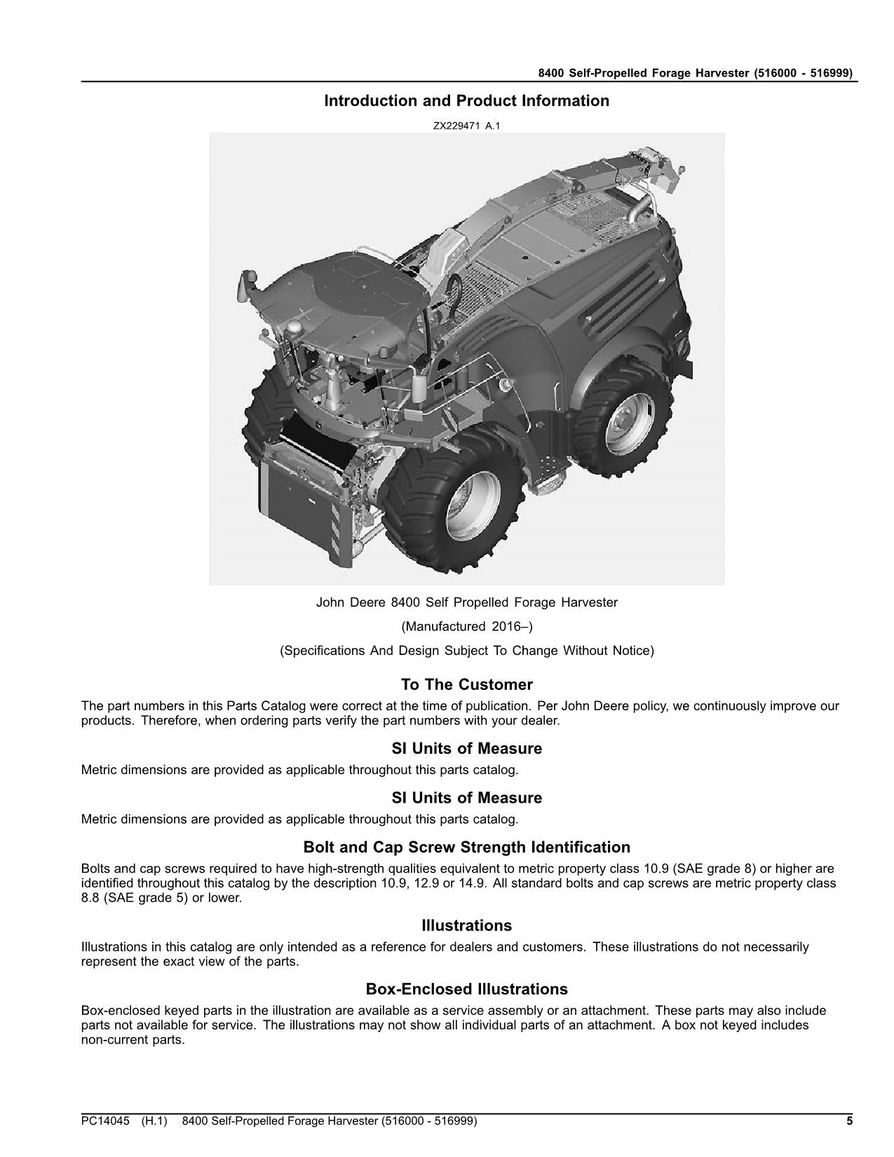 JOHN DEERE 8400 HARVESTER PARTS CATALOG MANUAL SER 516000 - 516999