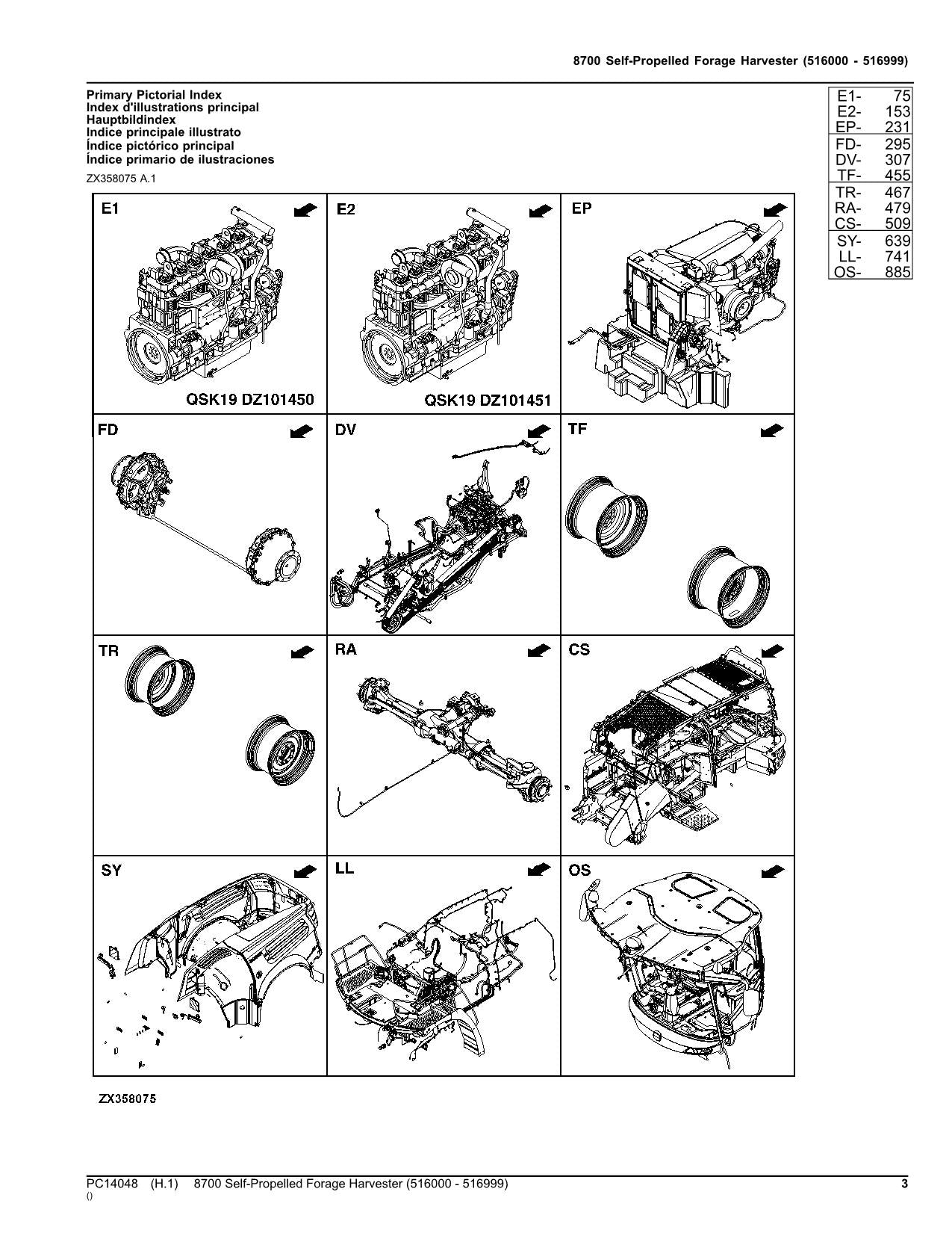 JOHN DEERE 8700 HARVESTER PARTS CATALOG MANUAL SER 516000-516999