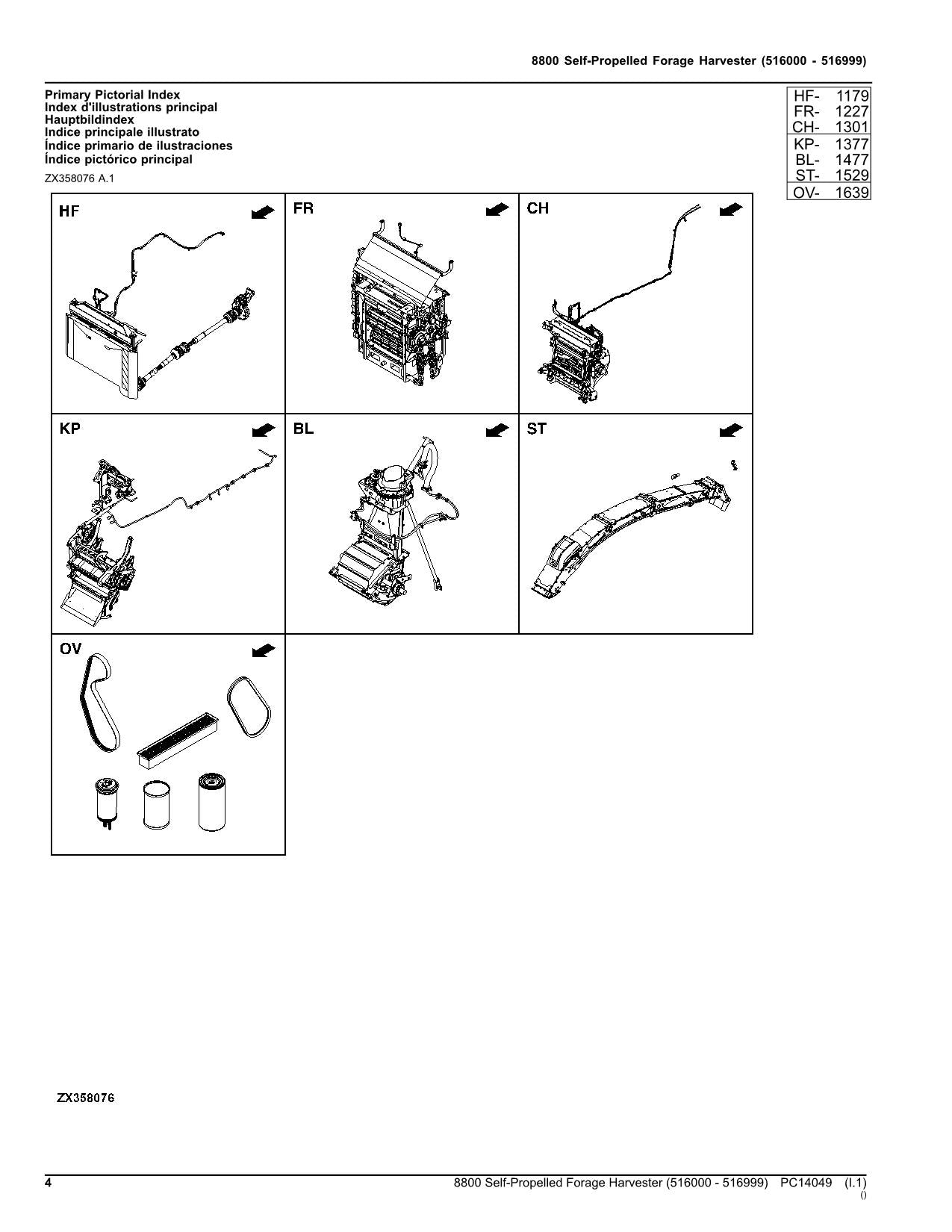 JOHN DEERE 8800 HARVESTER PARTS CATALOG MANUAL SER 516000 - 516999