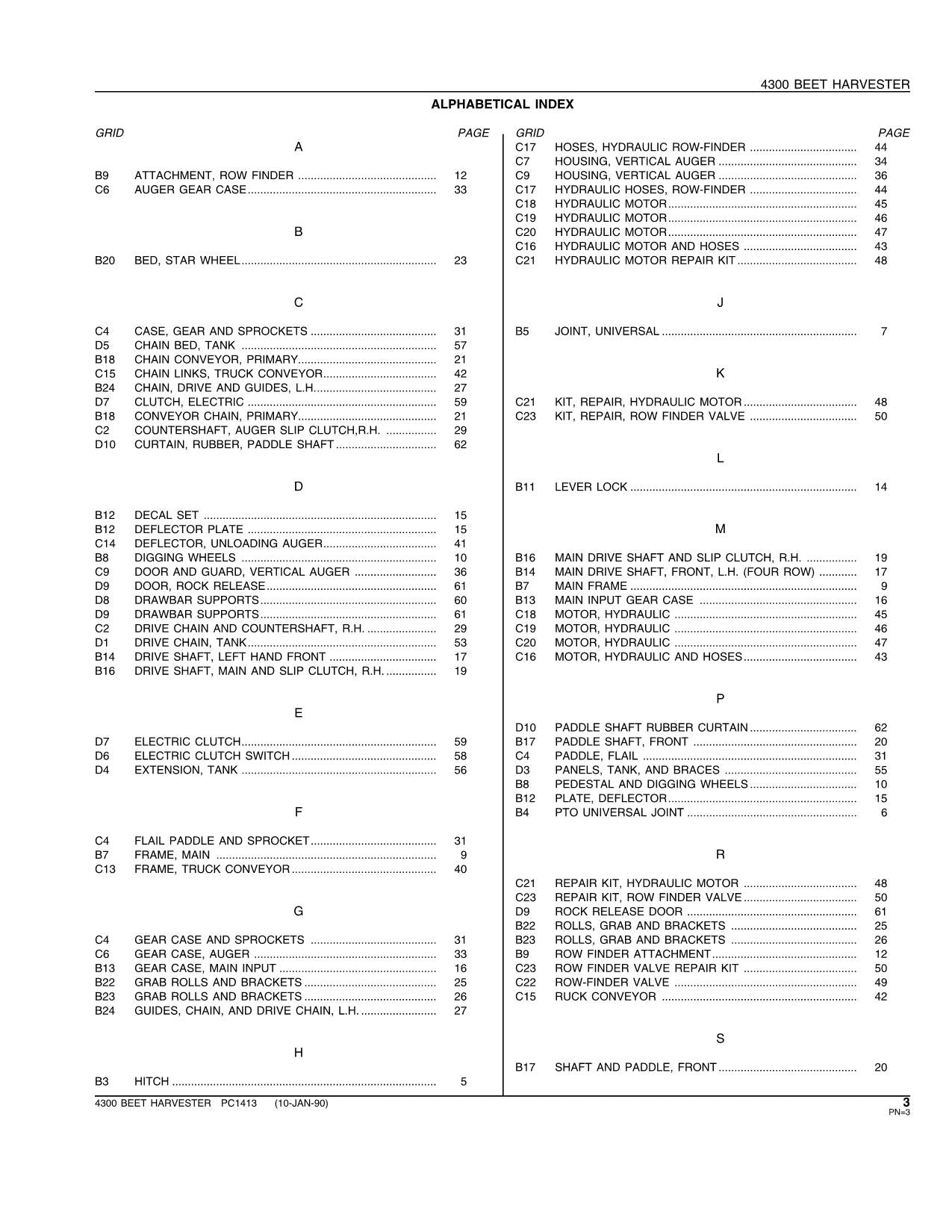 JOHN DEERE 4300 HARVESTER PARTS CATALOG MANUAL