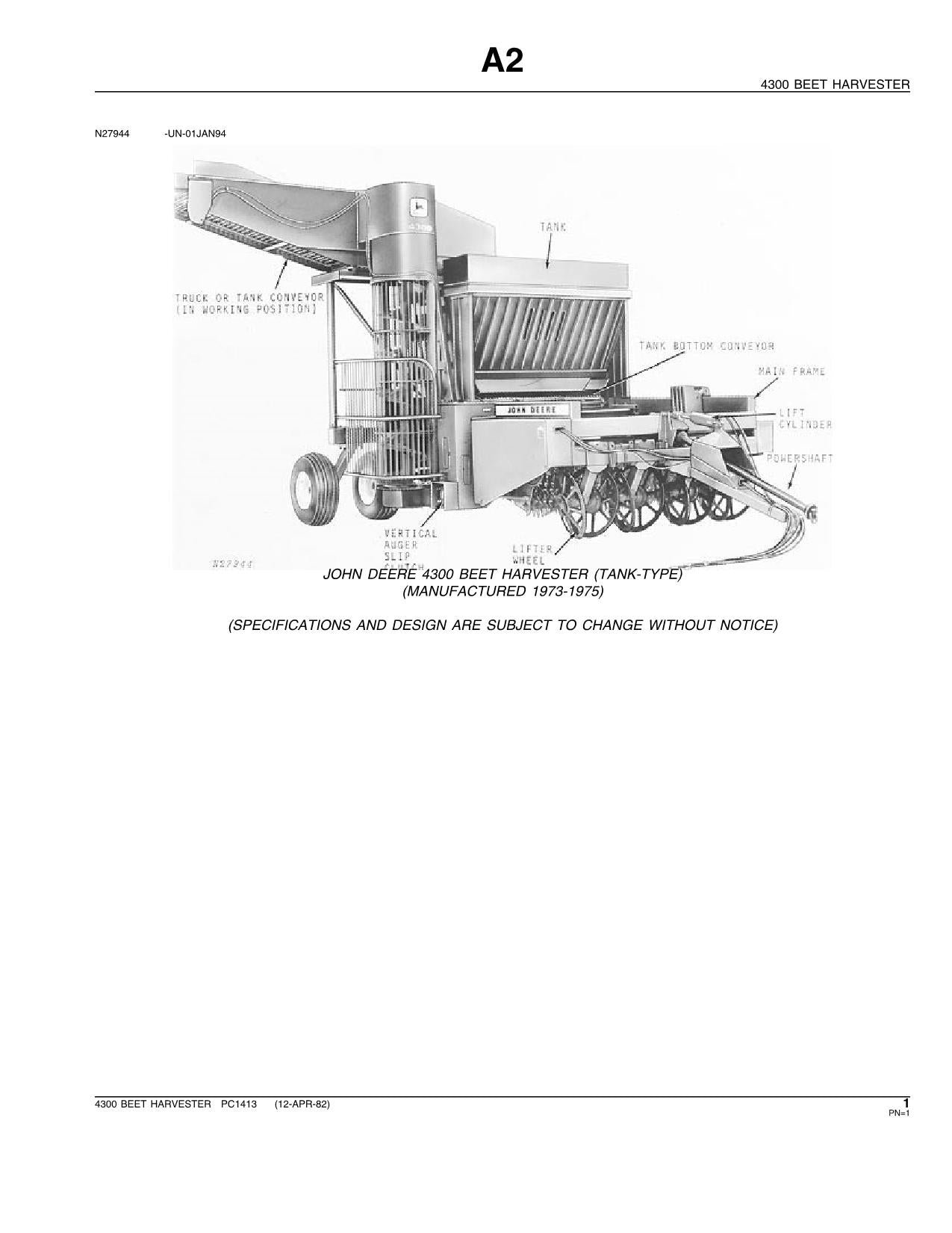 JOHN DEERE 4300 HARVESTER PARTS CATALOG MANUAL