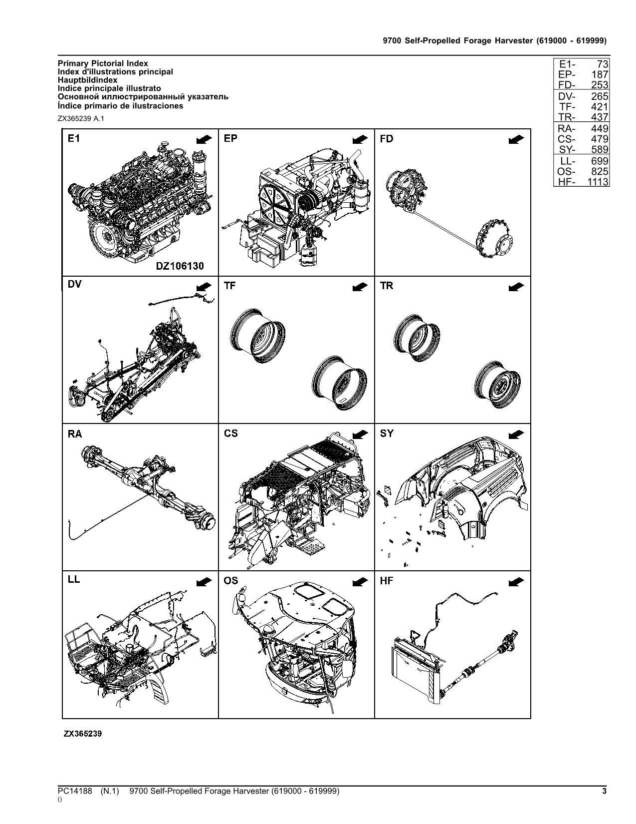 JOHN DEERE 9700 HARVESTER PARTS CATALOG MANUAL SER 619000-619999