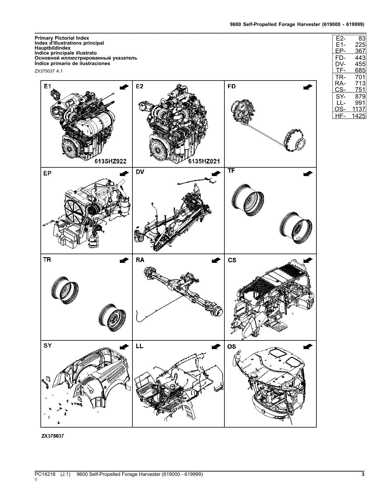 JOHN DEERE 9600 HARVESTER PARTS CATALOG MANUAL SER 619000 - 619999