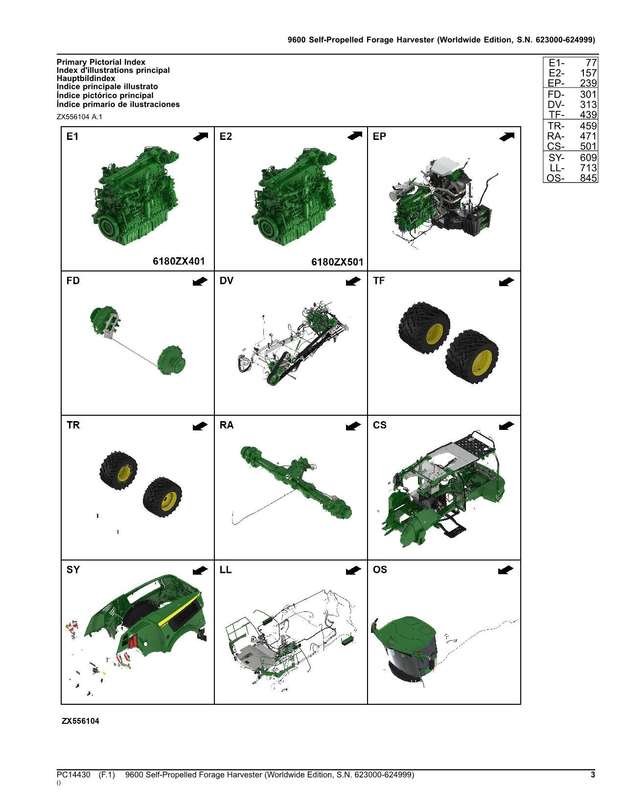 JOHN DEERE 9600 HARVESTER PARTS CATALOG MANUAL SER 623000-624999