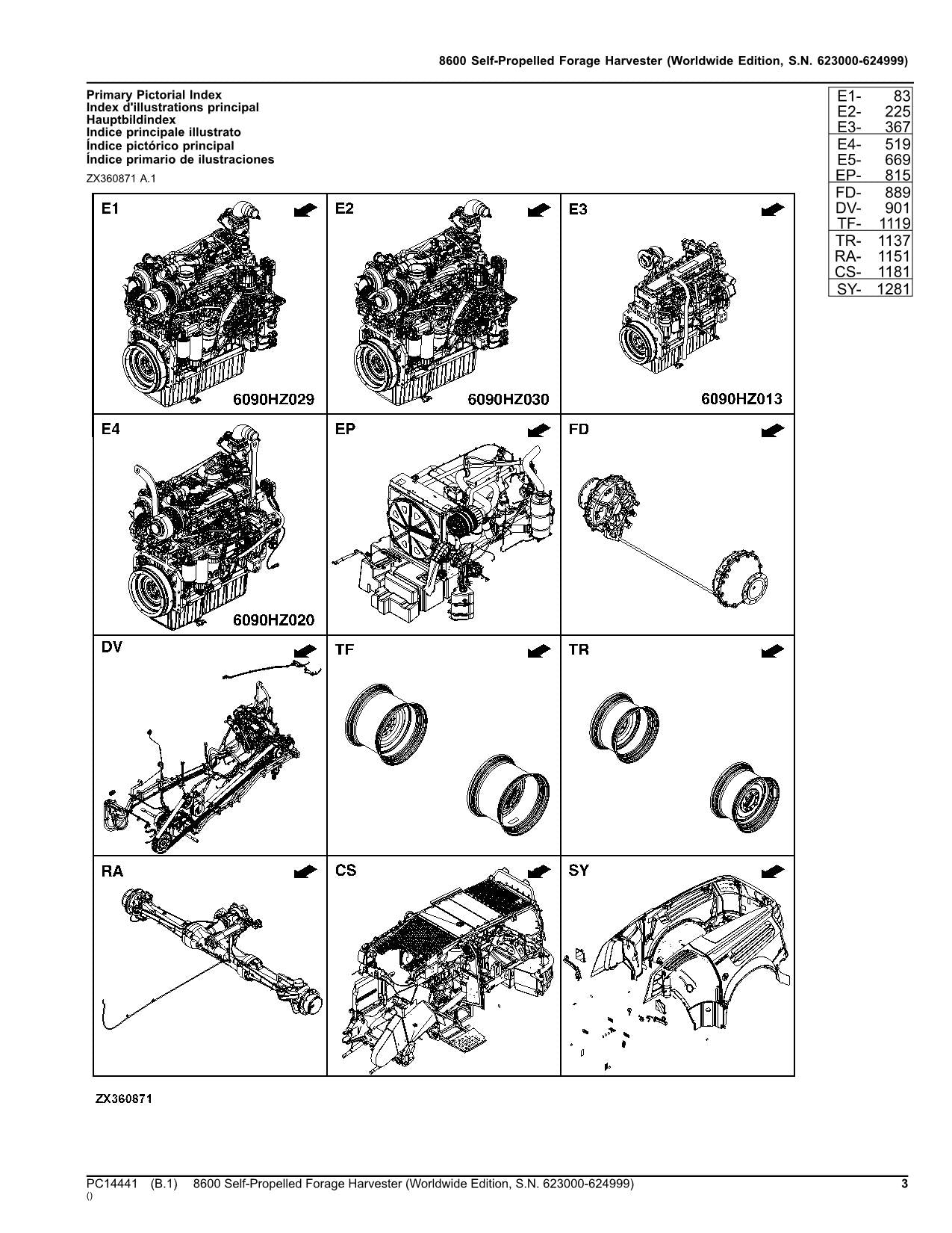 JOHN DEERE 8600 HARVESTER PARTS CATALOG MANUAL SER 623000-624999