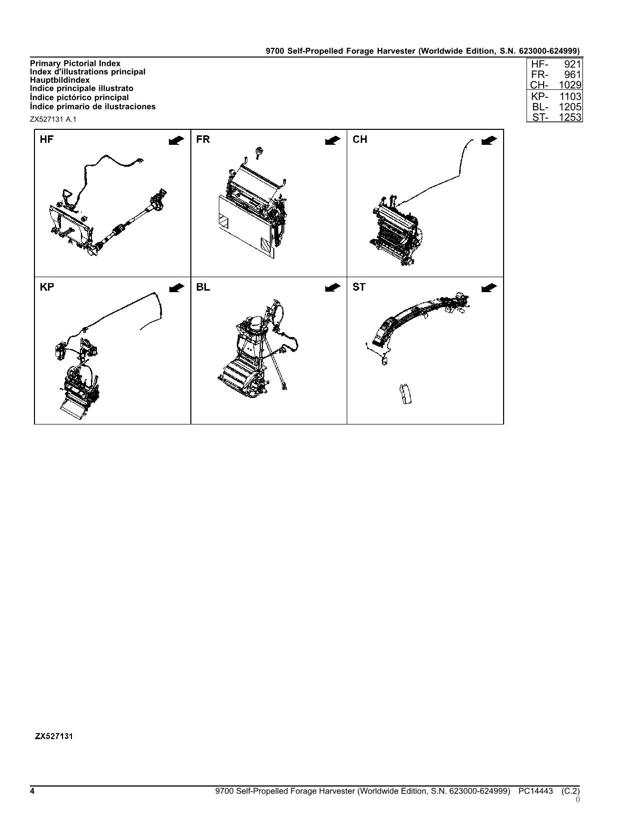 JOHN DEERE 9700 HARVESTER PARTS CATALOG MANUAL SER 623000-624999