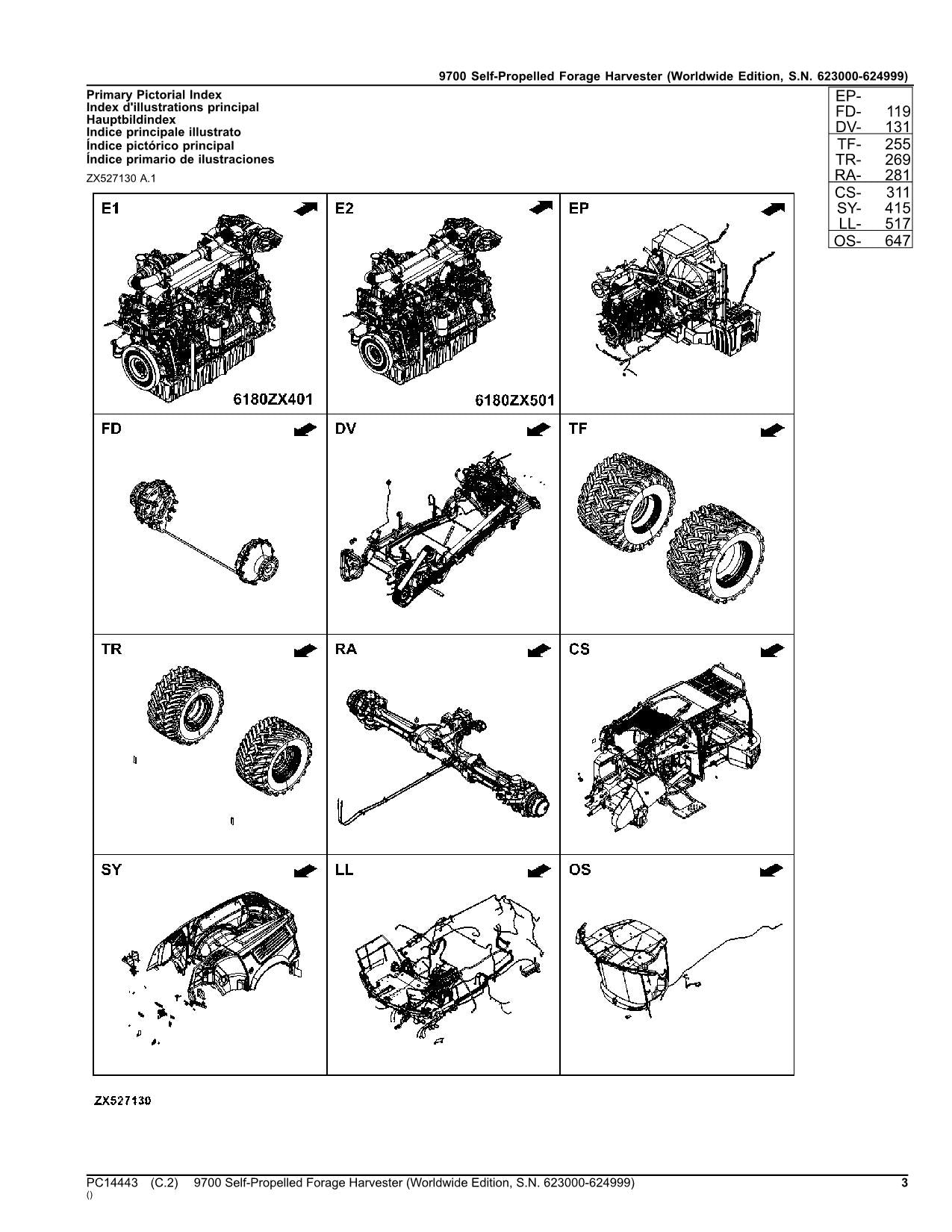 JOHN DEERE 9700 HARVESTER PARTS CATALOG MANUAL SER 623000-624999