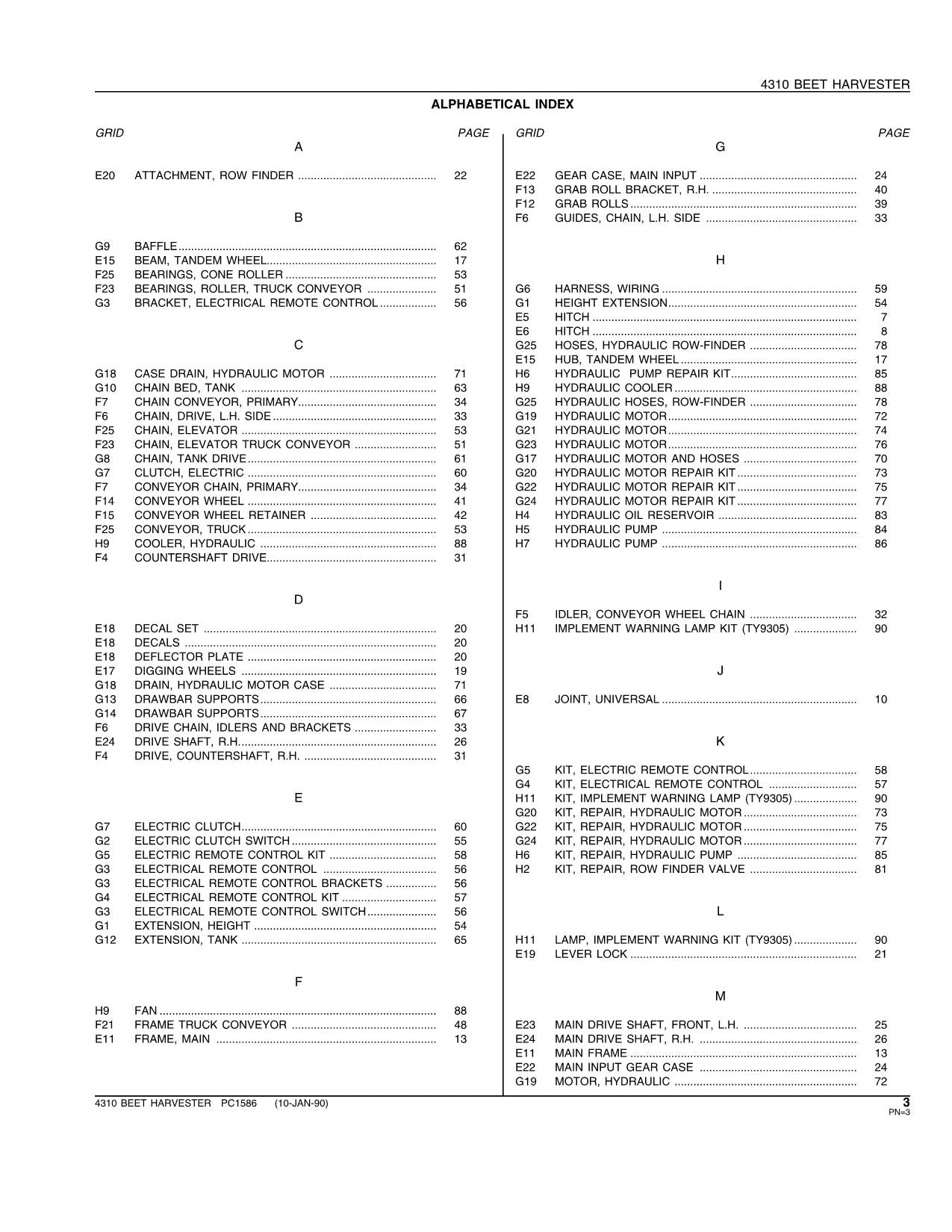 JOHN DEERE 4310 HARVESTER PARTS CATALOG MANUAL