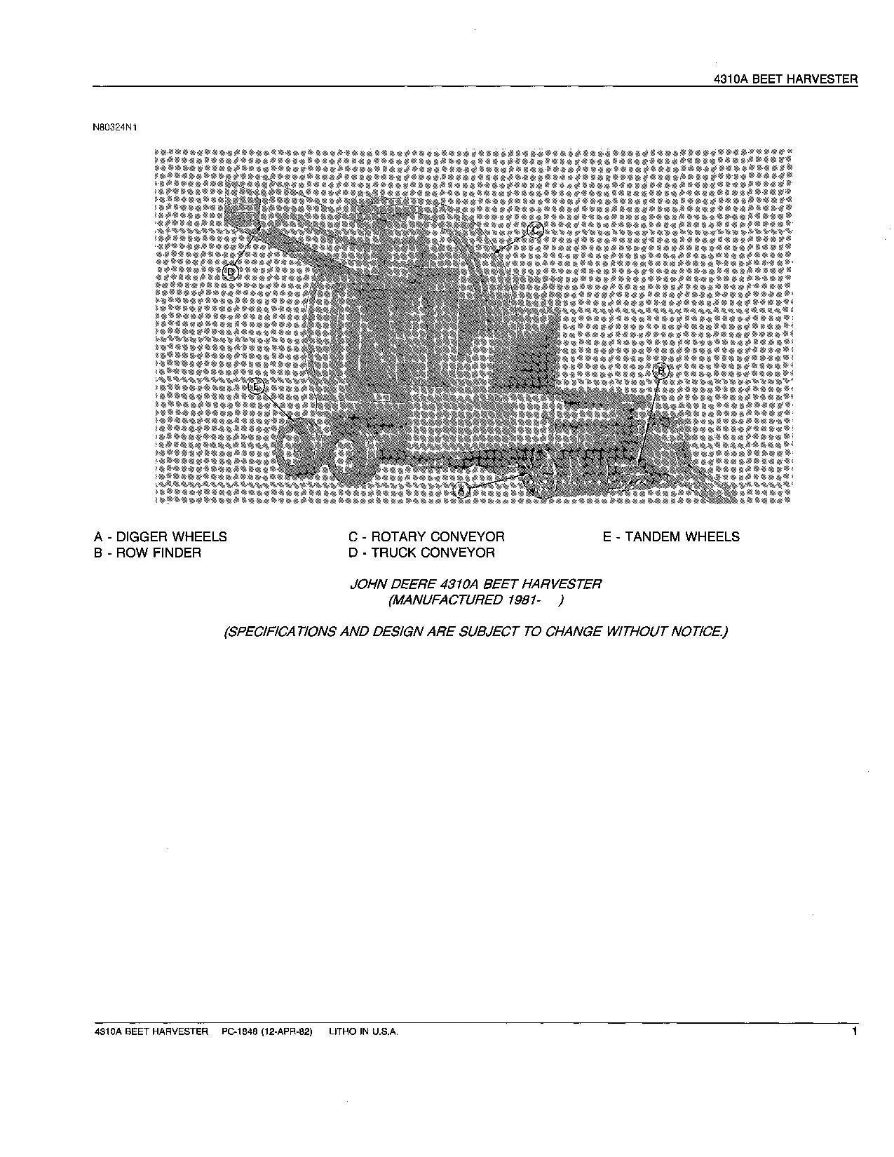 JOHN DEERE 4310A HARVESTER PARTS CATALOG MANUAL