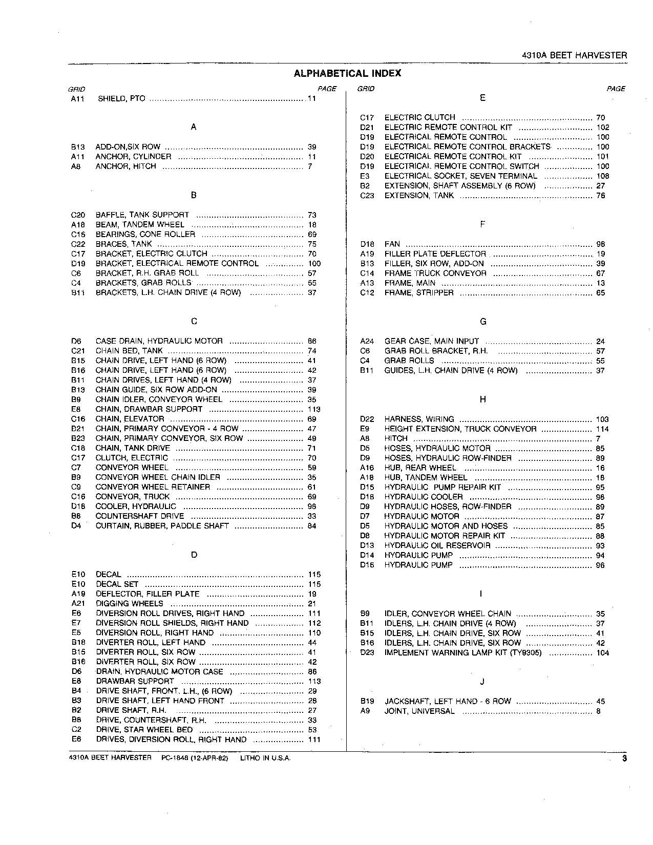 JOHN DEERE 4310A HARVESTER PARTS CATALOG MANUAL