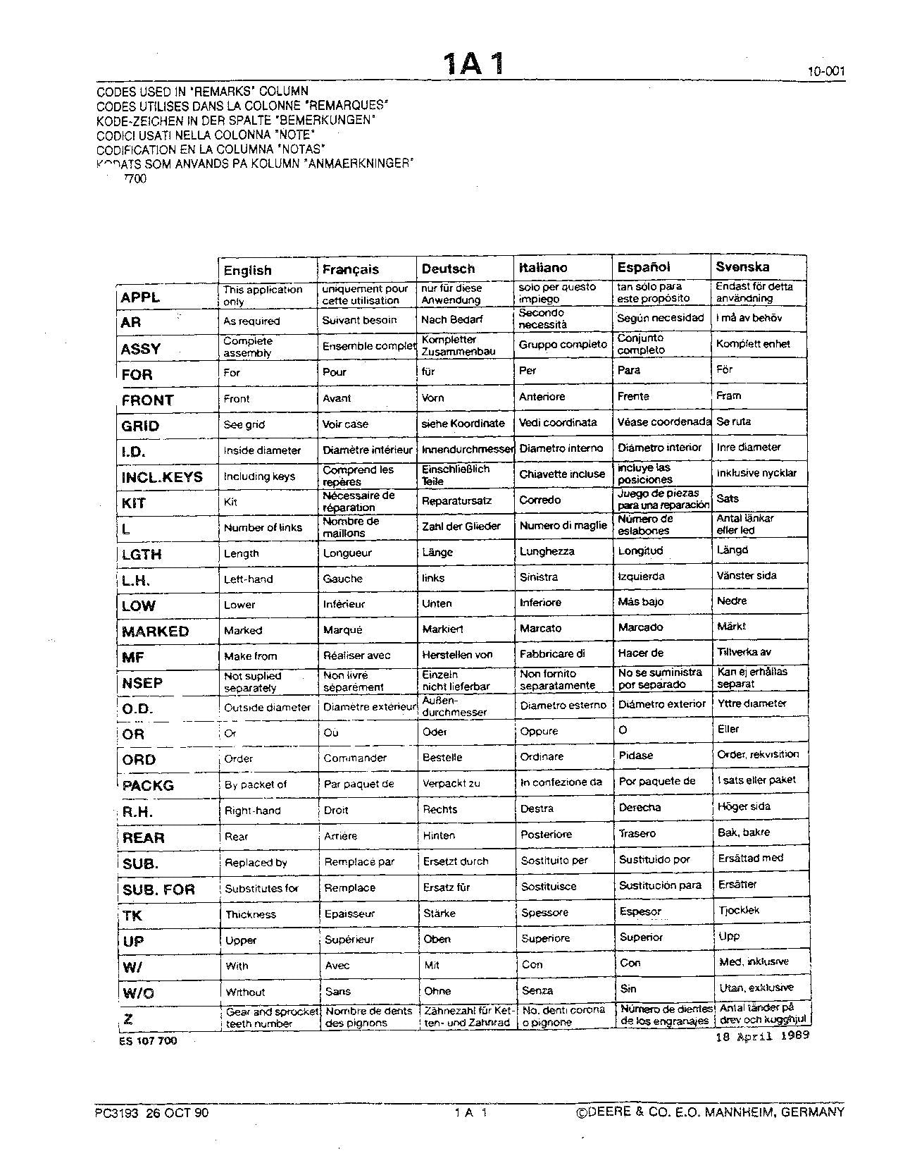 JOHN DEERE 645 630 PICKUP 3 M 9.8 FOOT HARVESTER PARTS CATALOG MANUAL