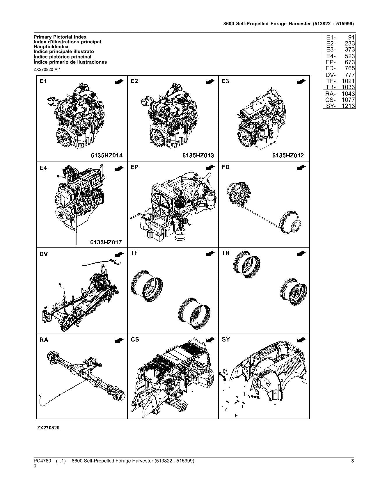 JOHN DEERE 8600 HARVESTER-TEILEKATALOGHANDBUCH SER 513822 - 515999