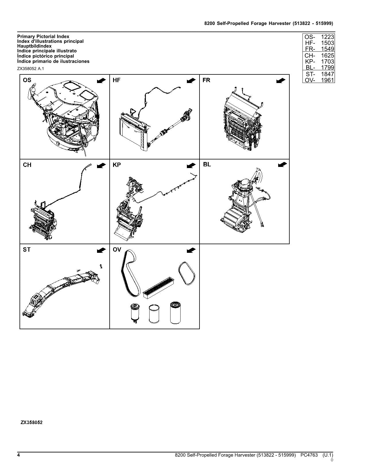 JOHN DEERE 8200 HARVESTER PARTS CATALOG MANUAL SER 513822-515999