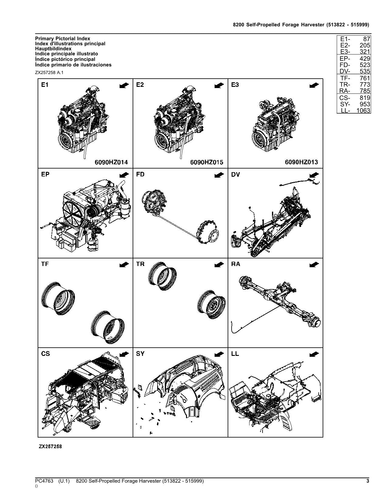 JOHN DEERE 8200 HARVESTER PARTS CATALOG MANUAL SER 513822-515999