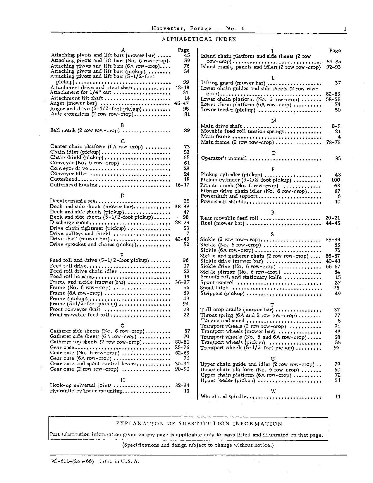 JOHN DEERE FORAGE 6 HARVESTER PARTS CATALOG MANUAL