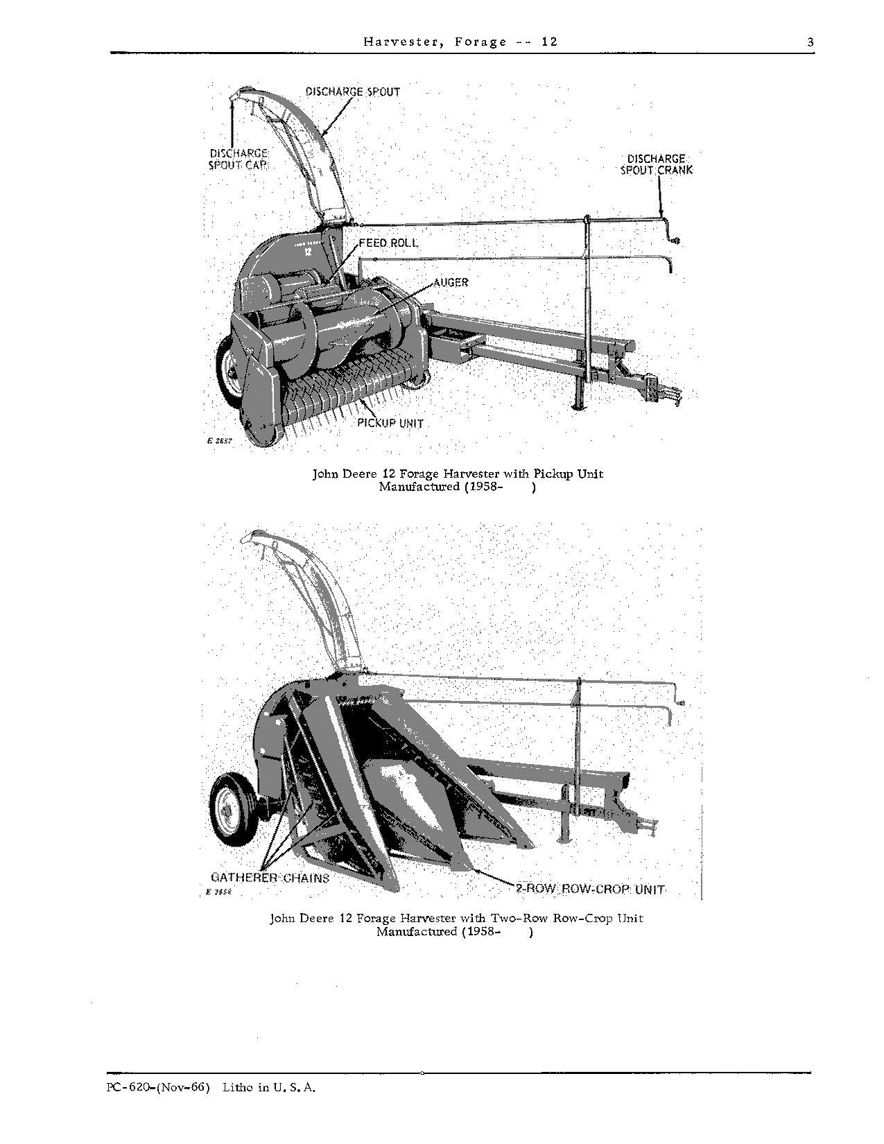 JOHN DEERE 12 FORAGE HARVESTER PARTS CATALOG MANUAL