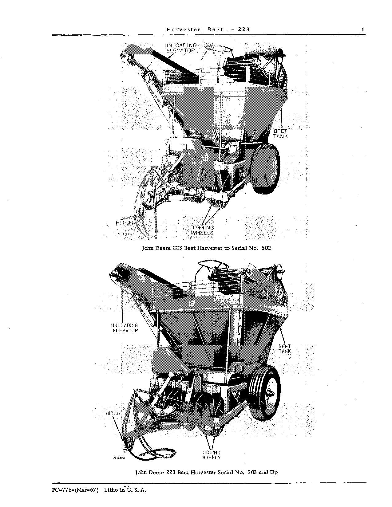 JOHN DEERE 223 BEET HARVESTER PARTS CATALOG MANUAL