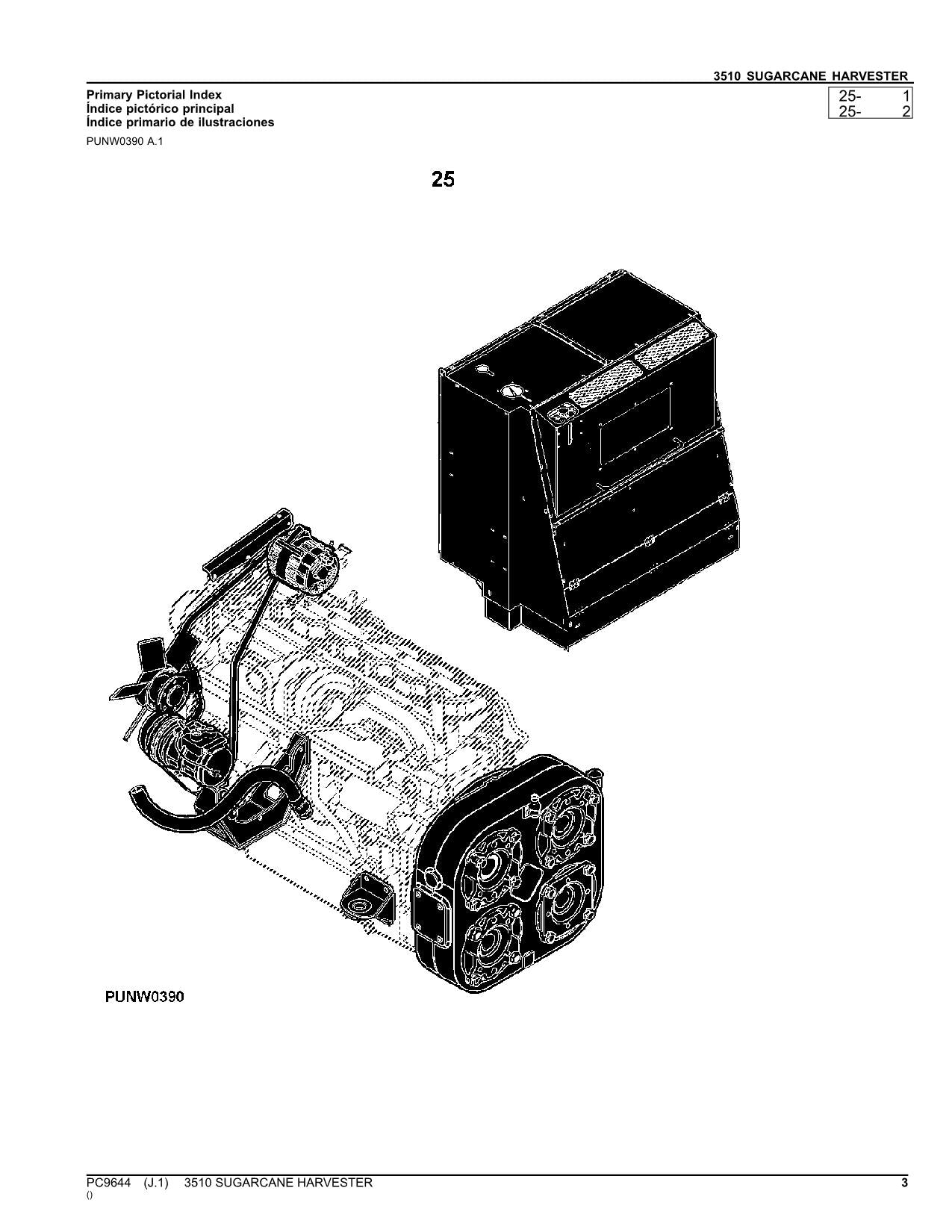 JOHN DEERE CANE 3510 HARVESTER PARTS CATALOG MANUAL SER 060037-