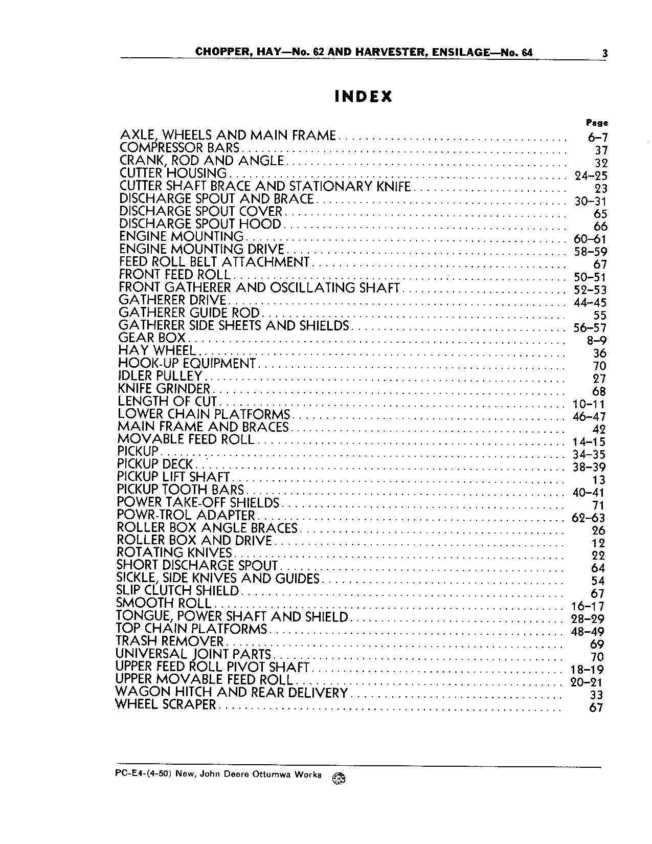 MANUEL DU CATALOGUE DES PIÈCES DE RECHANGE POUR MOISSONNEUSE JOHN DEERE 62 64