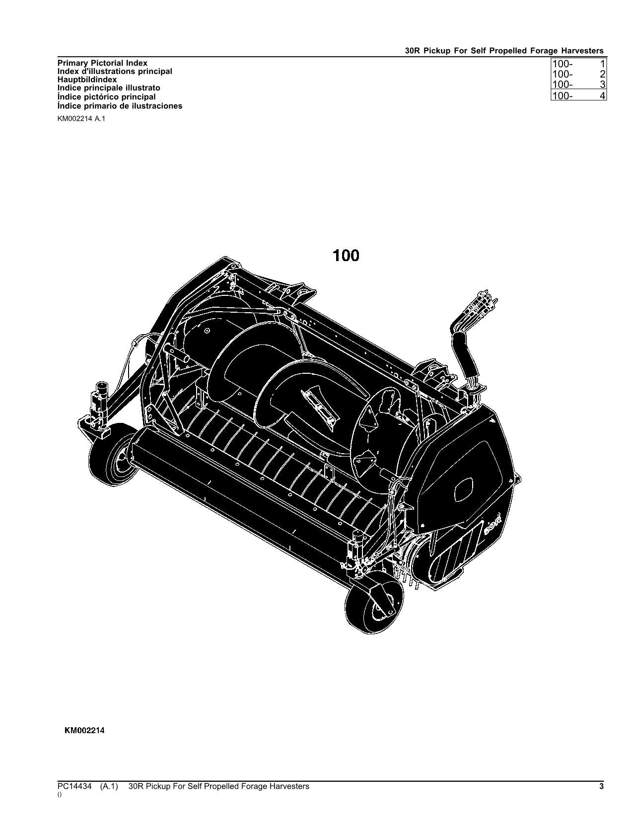 JOHN DEERE PICKUP 30R FORAGE HARVESTER PARTS CATALOG MANUAL