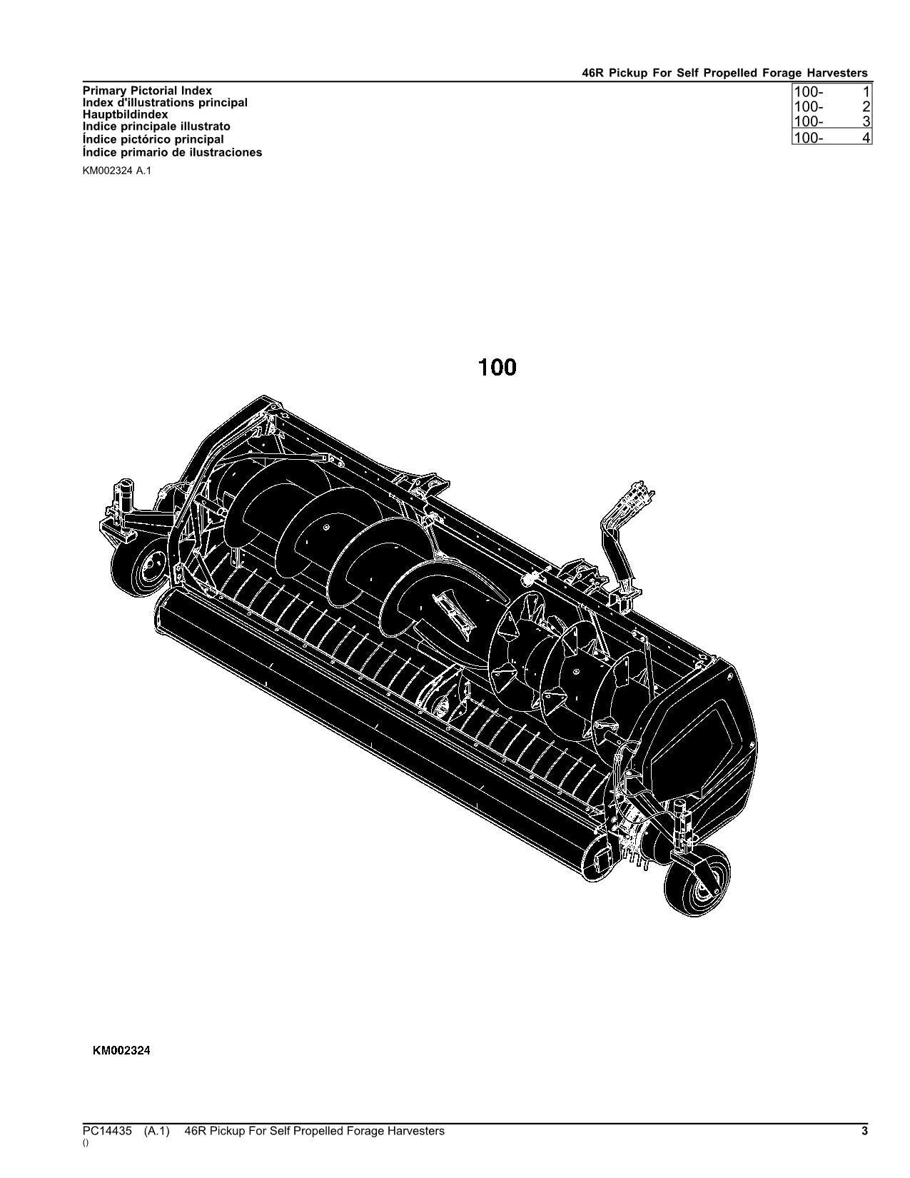 MANUEL DU CATALOGUE DES PIÈCES DE LA MOISSONNEUSE JOHN DEERE PICKUP 46R PC14435