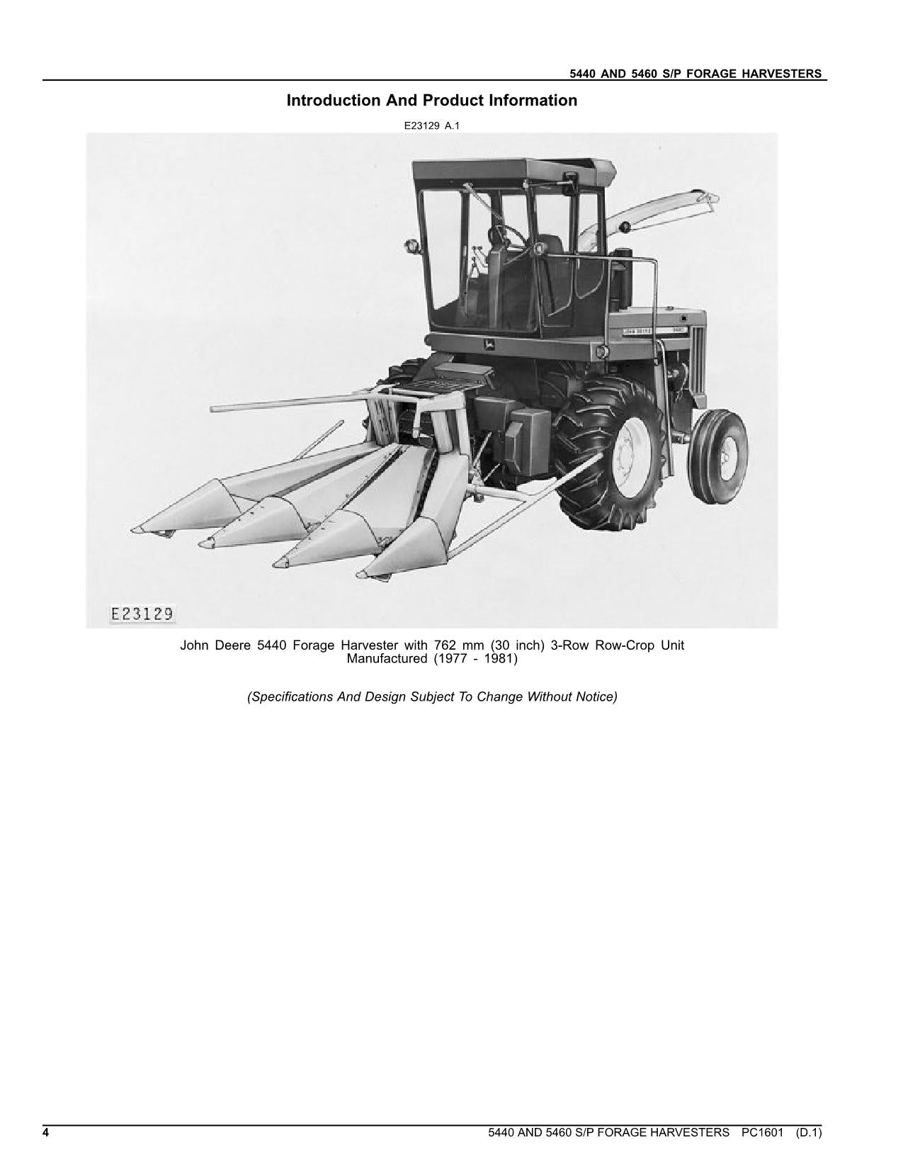 JOHN DEERE 5440 5460 HARVESTER PARTS CATALOG MANUAL