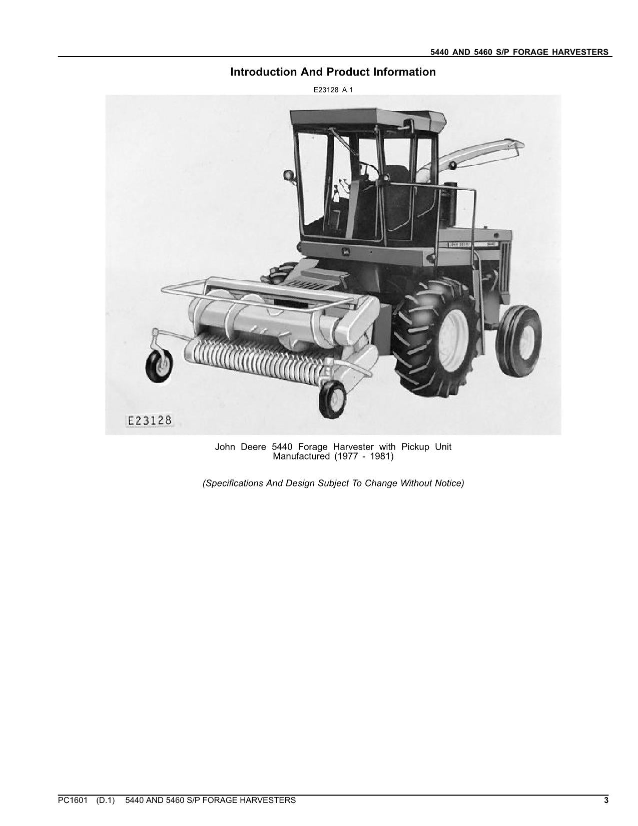 JOHN DEERE 5440 5460 HARVESTER PARTS CATALOG MANUAL