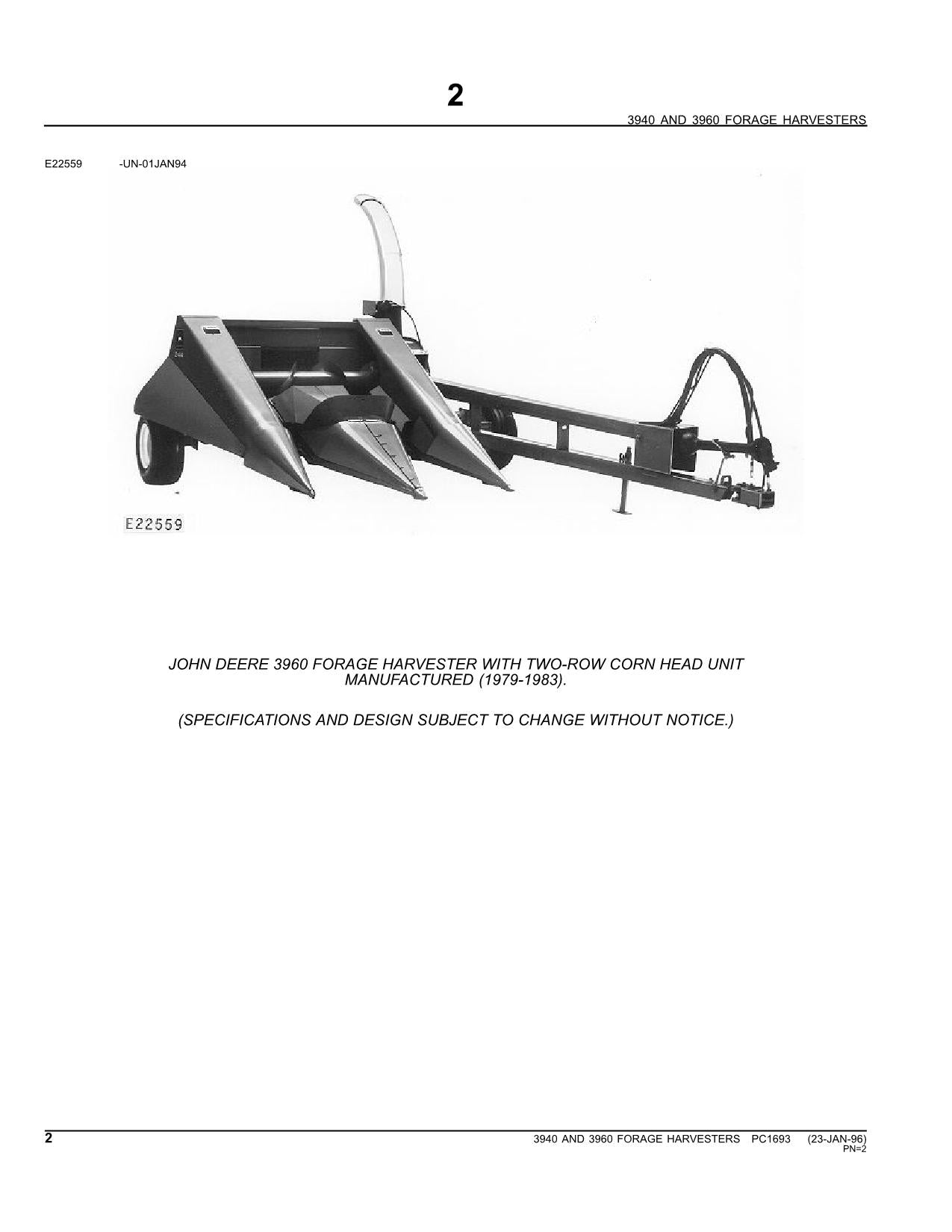 JOHN DEERE 3940 396 FORAGE HARVESTER PARTS CATALOG MANUAL