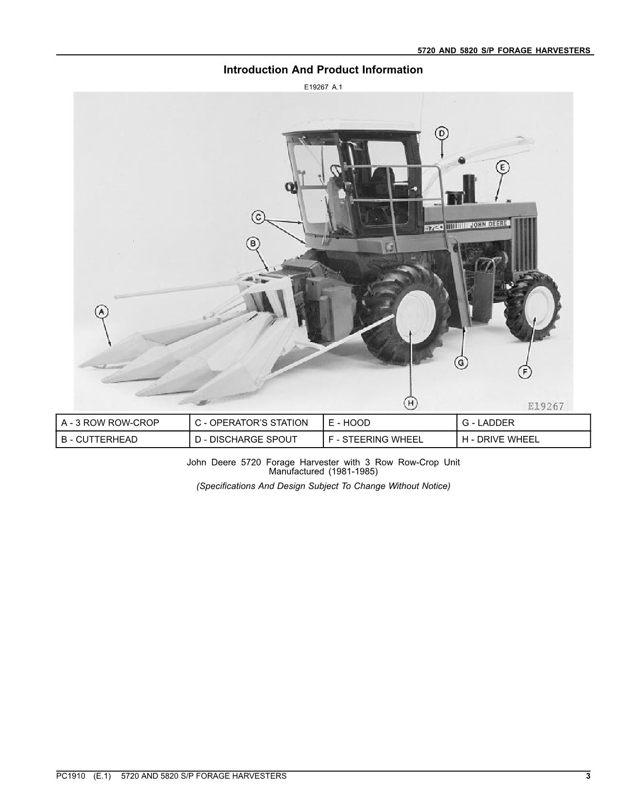 JOHN DEERE 5720 5820 HARVESTER PARTS CATALOG MANUAL