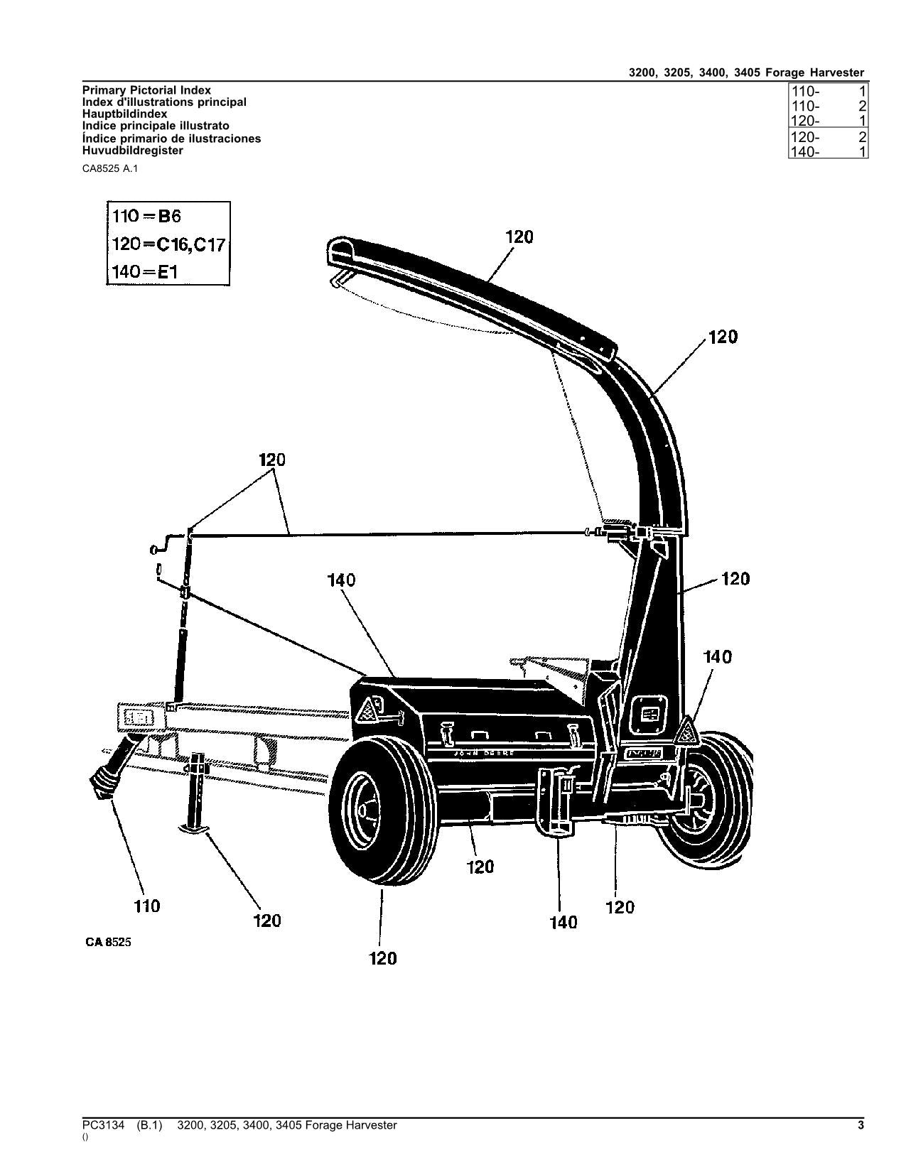 JOHN DEERE 3200 3205 3400 3400 Harvester Teilekatalog Handbuch Europäische Ausgabe