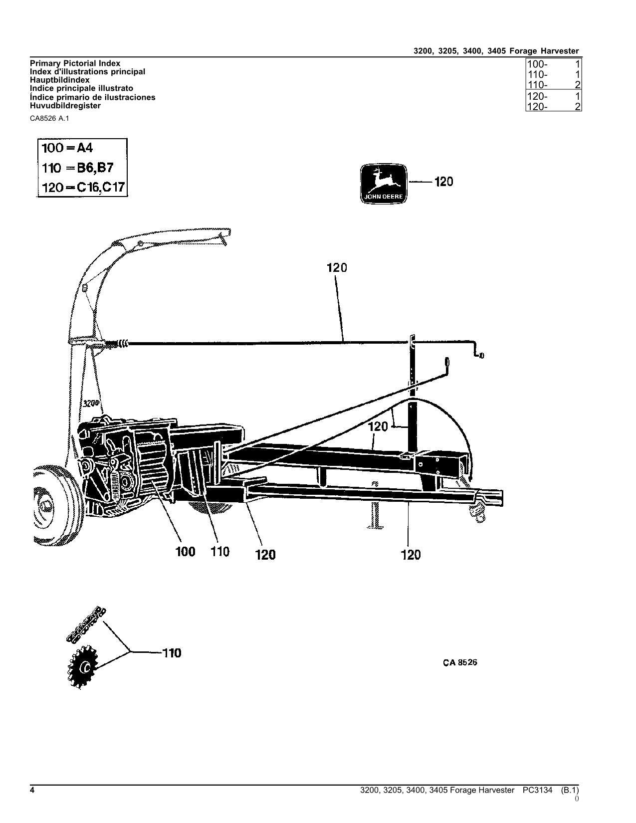 JOHN DEERE 3200 3205 3400 3400 Harvester Teilekatalog Handbuch Europäische Ausgabe