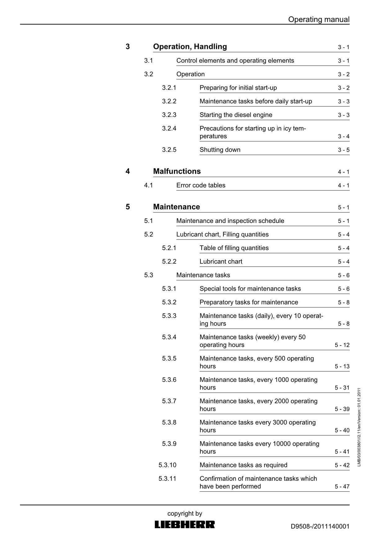 Liebherr D9508 engine Operators manual