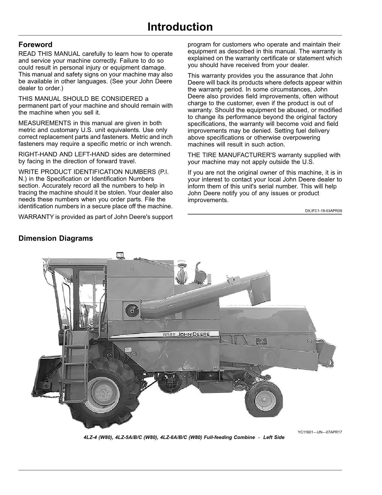 JOHN DEERE W80 MÄHDRESCHER-BETRIEBSHANDBUCH SER 010000 - ASIEN