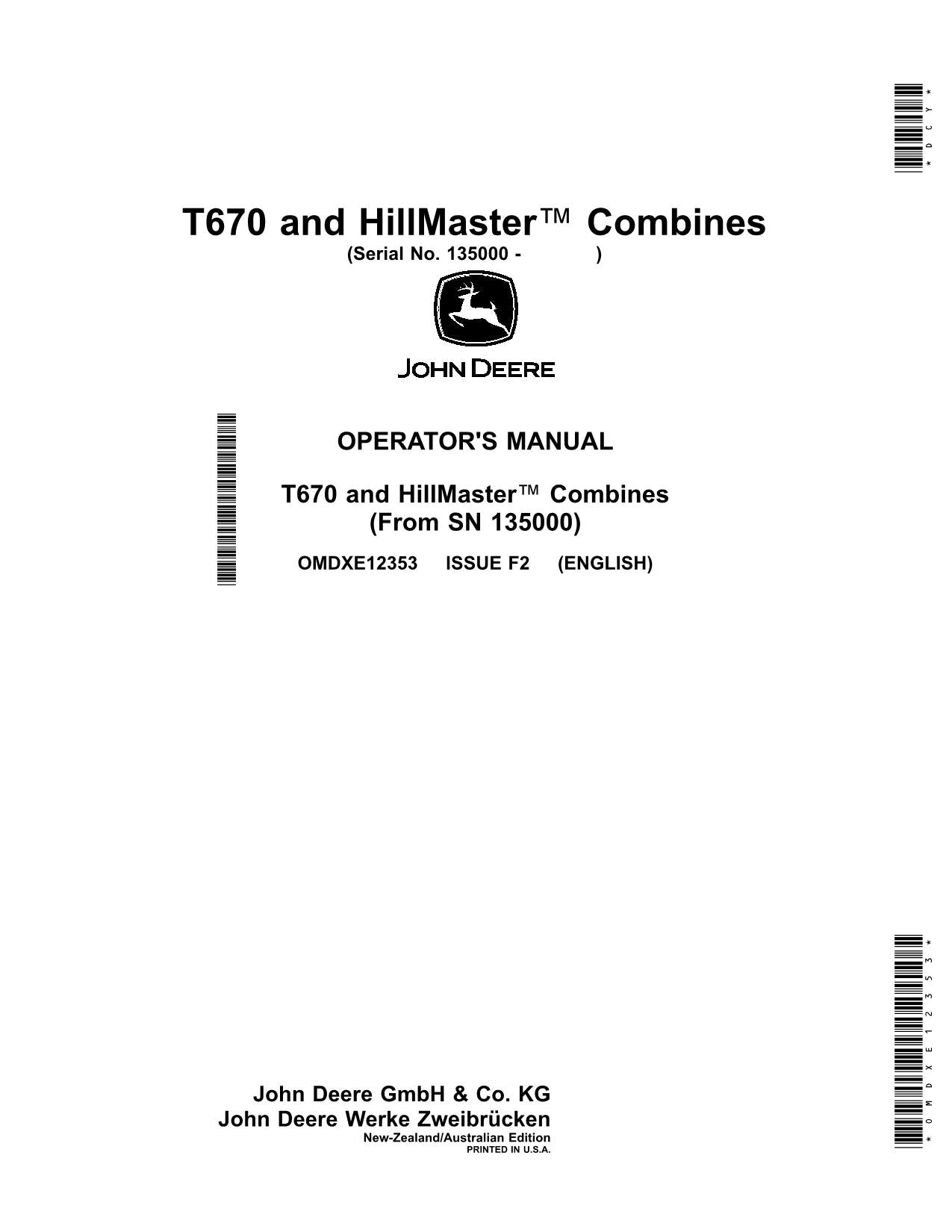 JOHN DEERE T670 COMBINE OPERATOR MANUAL #9