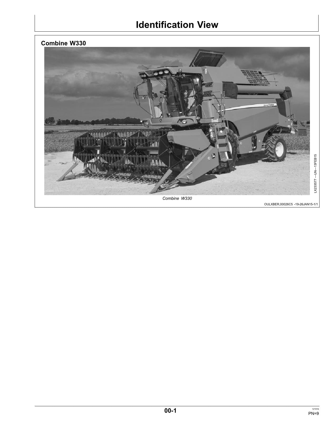 JOHN DEERE W330 MÄHDRESCHER-BETRIEBSHANDBUCH Nr. 1