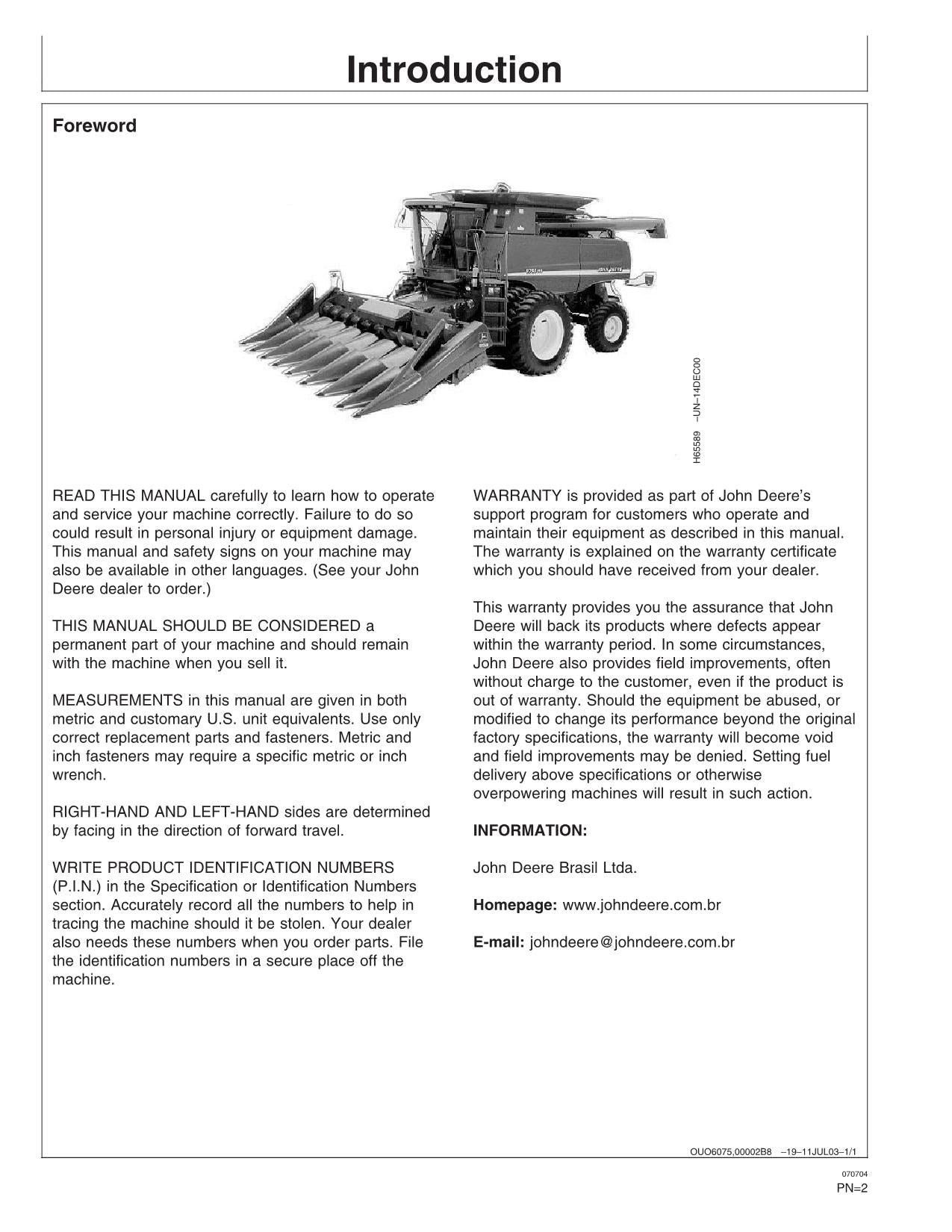 MANUEL D'UTILISATION DE LA MOISSONNEUSE-BATTEUSE JOHN DEERE 9650 STS 9750 STS #1