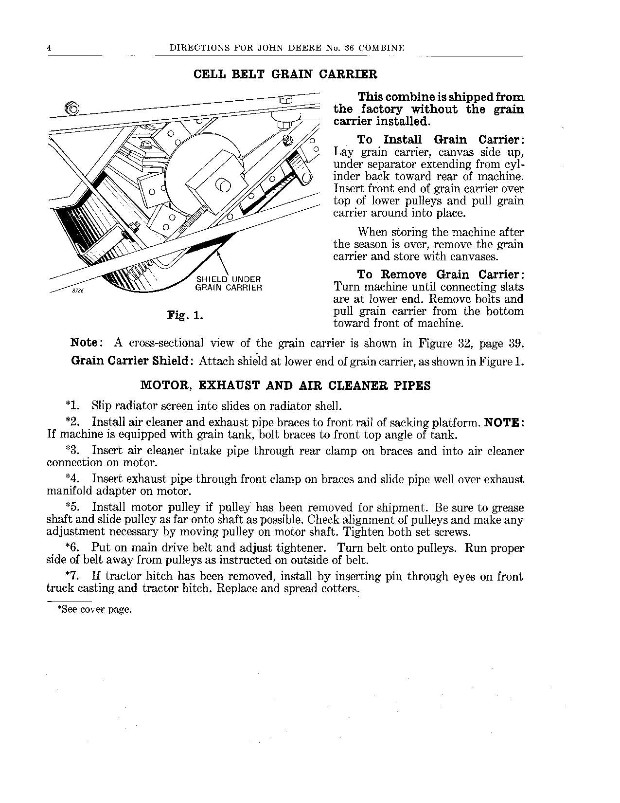 JOHN DEERE 36 36A 36B COMBINE OPERATOR MANUAL