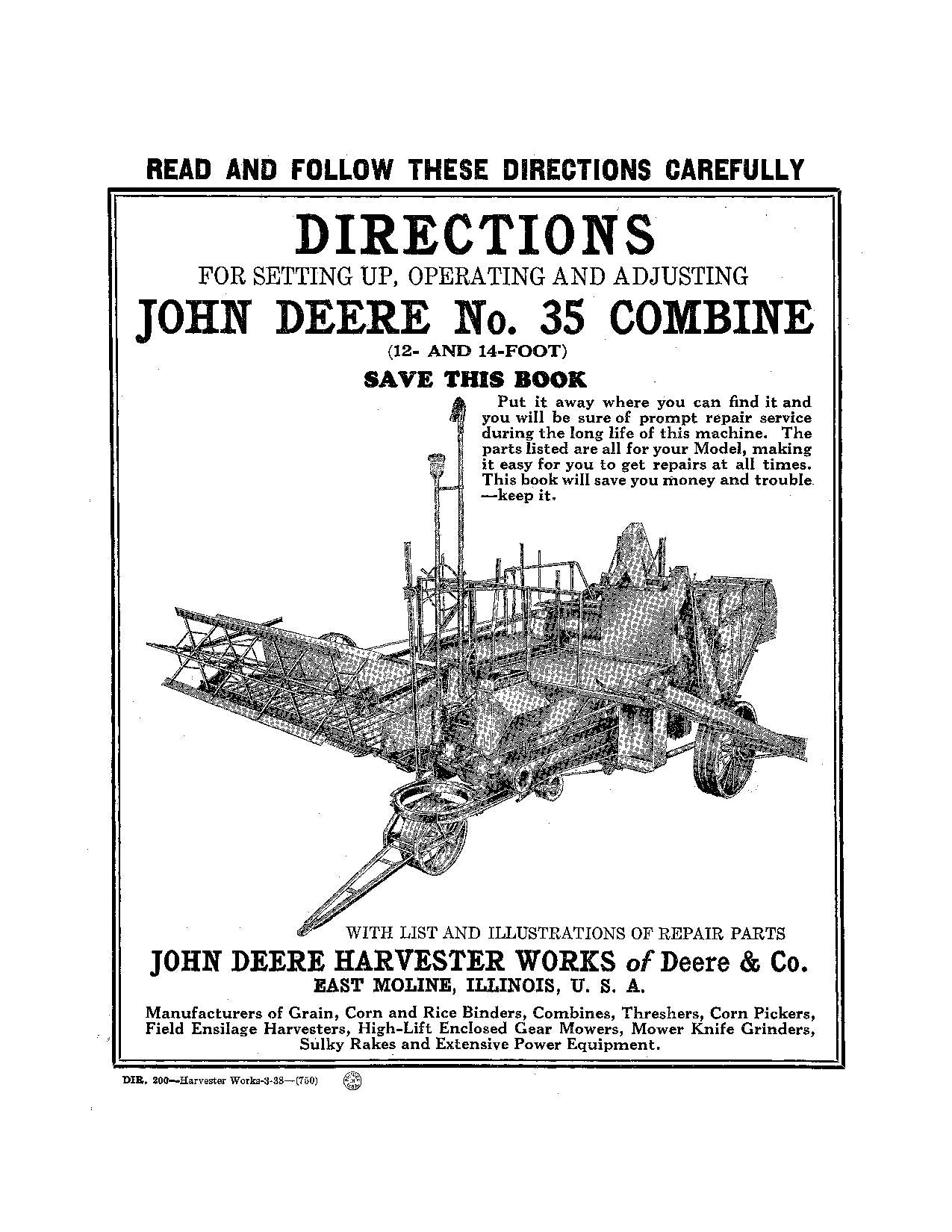 JOHN DEERE 35 MÄHDRESCHER-BETRIEBSHANDBUCH