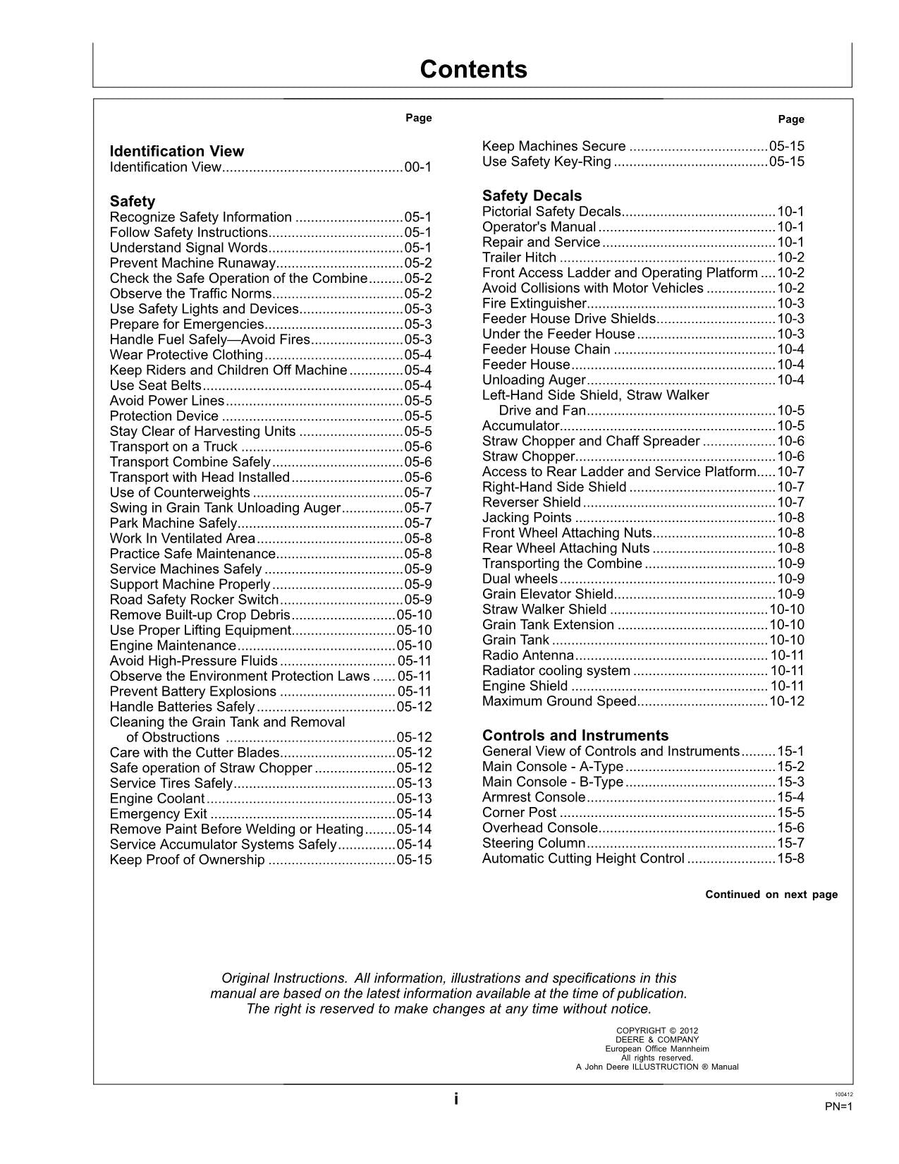 JOHN DEERE W330 MÄHDRESCHER-BETRIEBSHANDBUCH Nr. 2