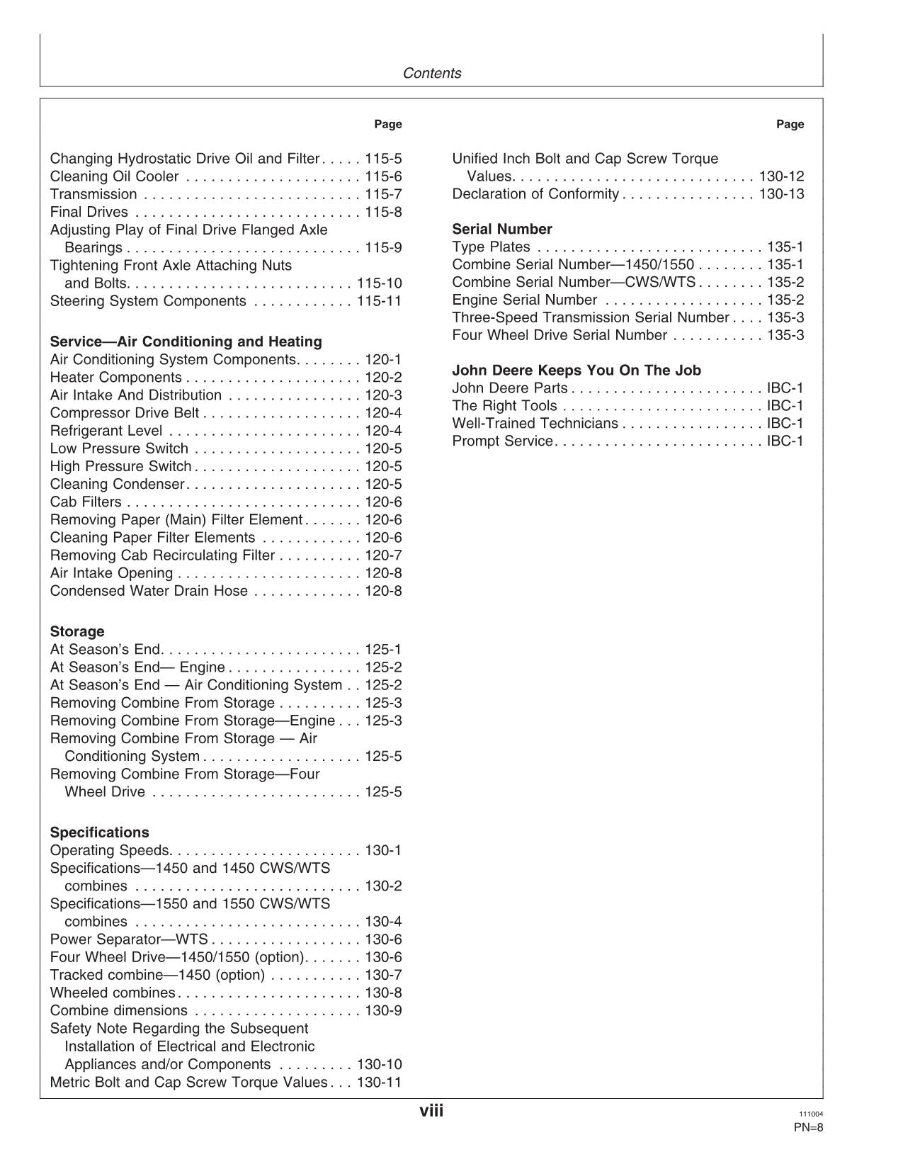 JOHN DEERE 1450 CWS 1550 CWS 1450 WTS 1550 WTS 1550 1450 COMBINE OPERATOR MANUAL