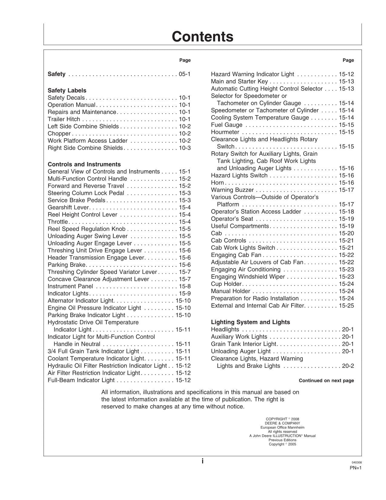 JOHN DEERE 1175 COMBINE OPERATOR MANUAL