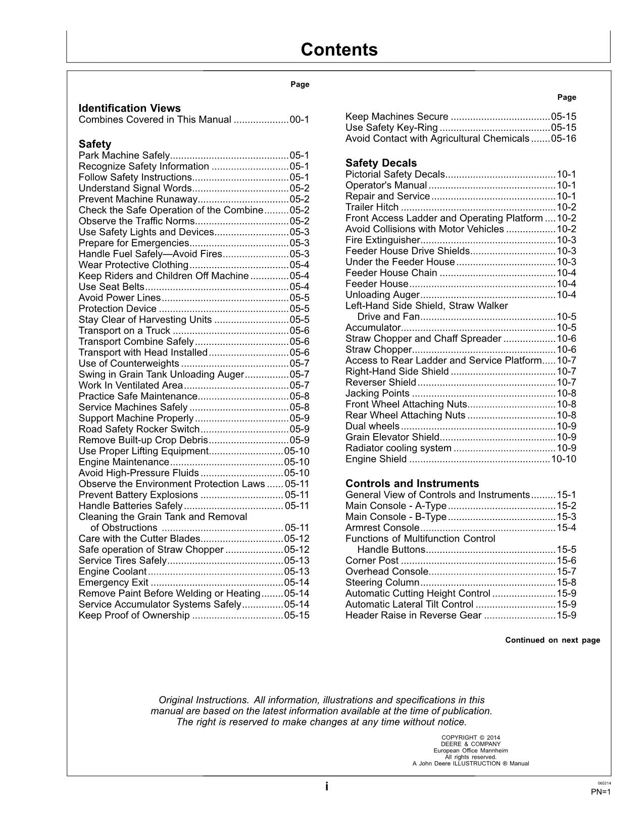 JOHN DEERE 1470 1570 COMBINE OPERATOR MANUAL