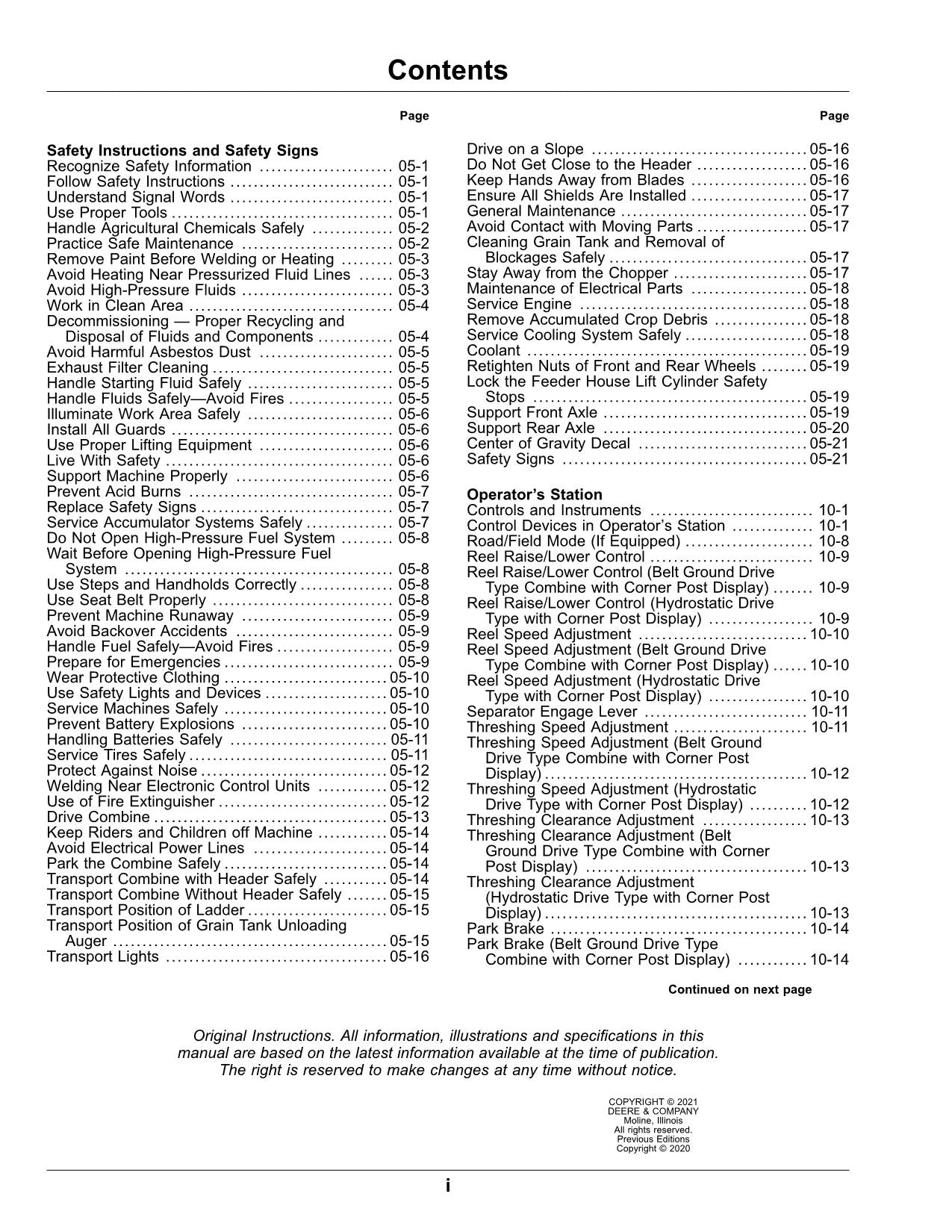 JOHN DEERE W230 4LZ-7 4LZ-8 MÄHDRESCHER-BETRIEBSHANDBUCH