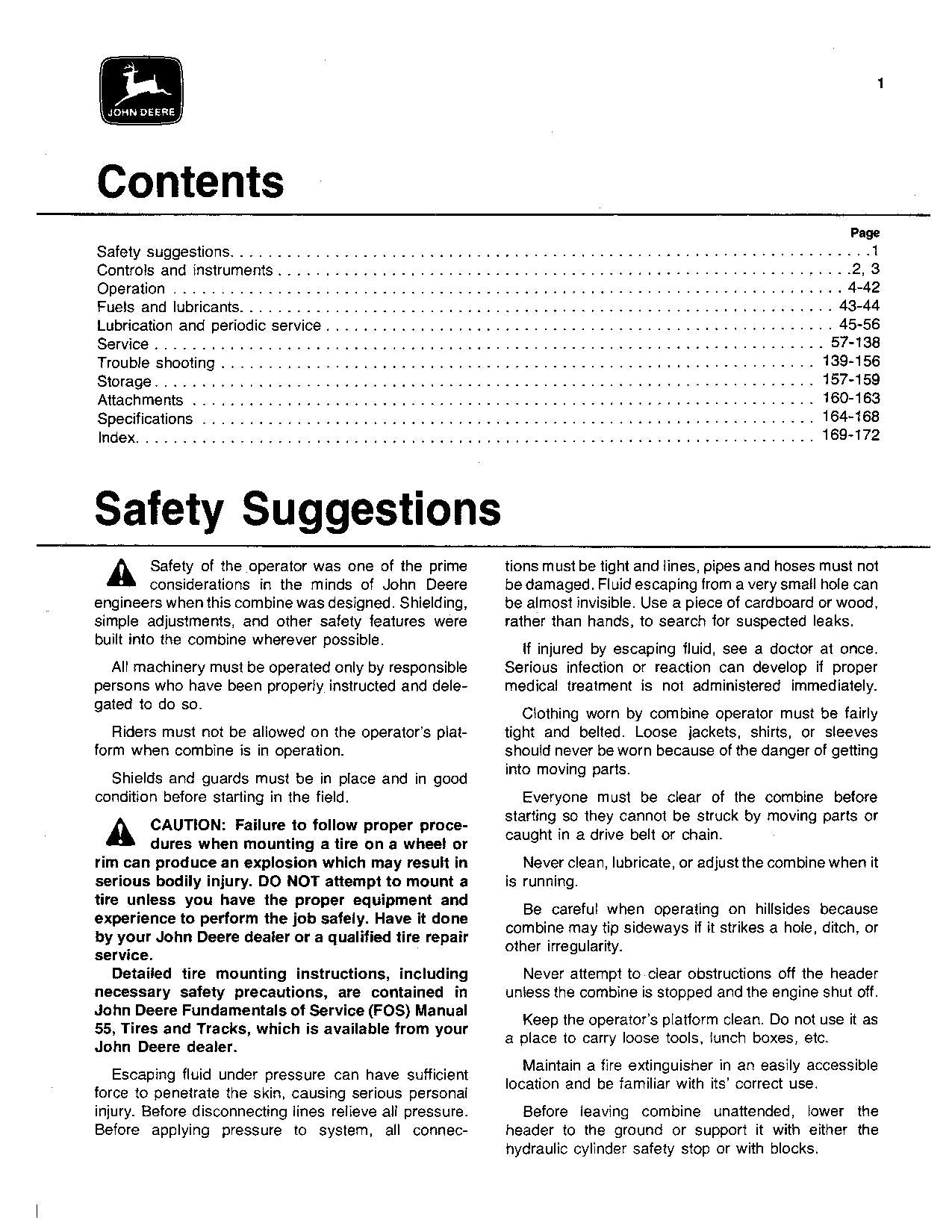 JOHN DEERE 4400 COMBINE OPERATOR MANUAL #1