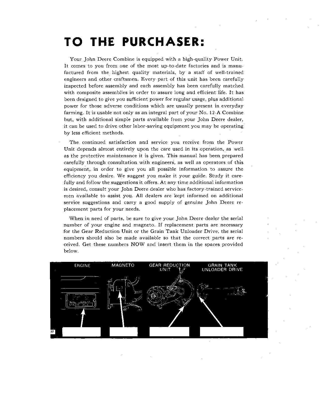 JOHN DEERE LUC 12-A LUS LUW COMBINE OPERATOR MANUAL