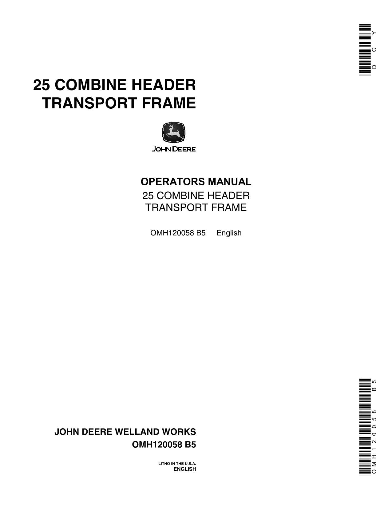 JOHN DEERE 25 COMBINE OPERATOR MANUAL #3