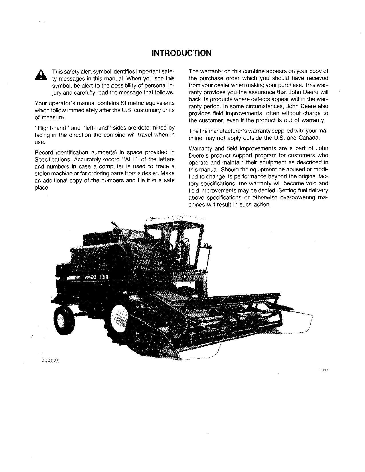 JOHN DEERE 4420 COMBINE OPERATOR MANUAL #4