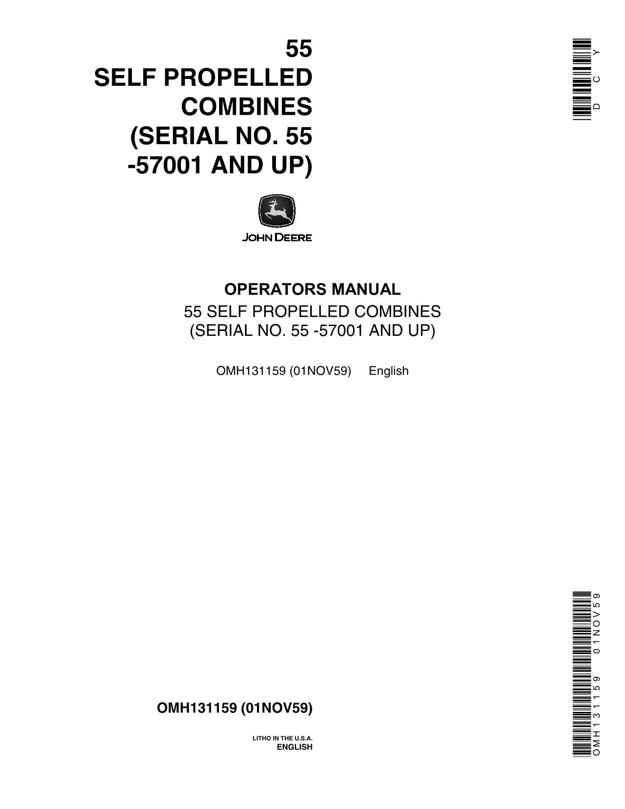 JOHN DEERE 55 COMBINE OPERATOR MANUAL #2