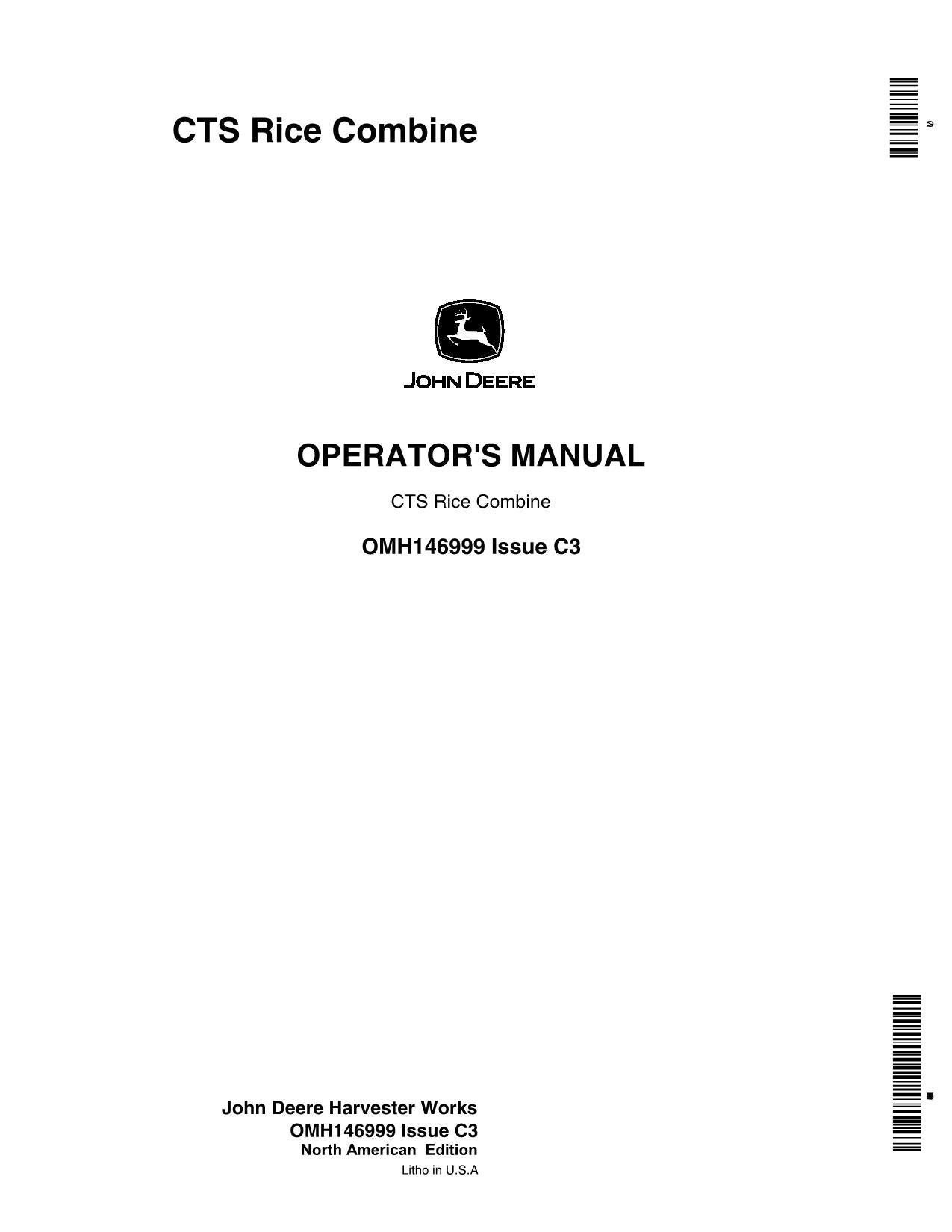 JOHN DEERE CTS COMBINE OPERATOR MANUAL #1